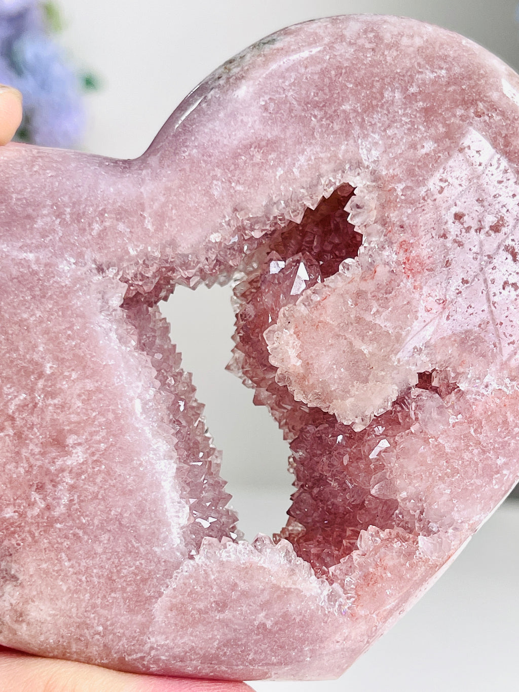 Pink Amethyst Druzy Heart – Natural Healing Crystal, Pink Amethyst Heart for Gift, Meditation, Home Decor B101