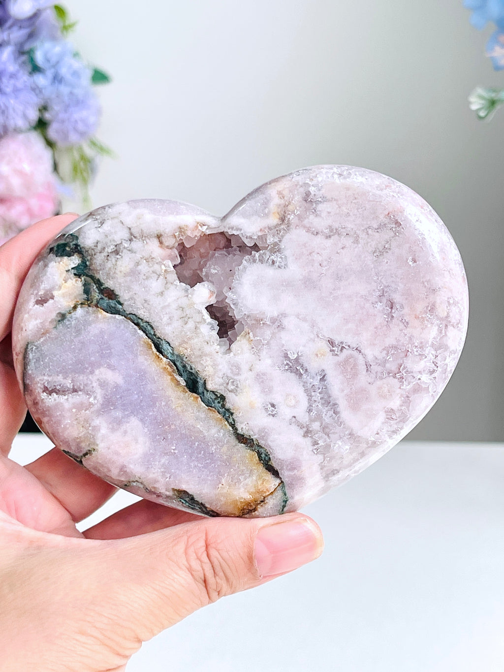 Pink Amethyst Druzy Heart – Natural Healing Crystal, Pink Amethyst Heart for Gift, Meditation, Home Decor B108