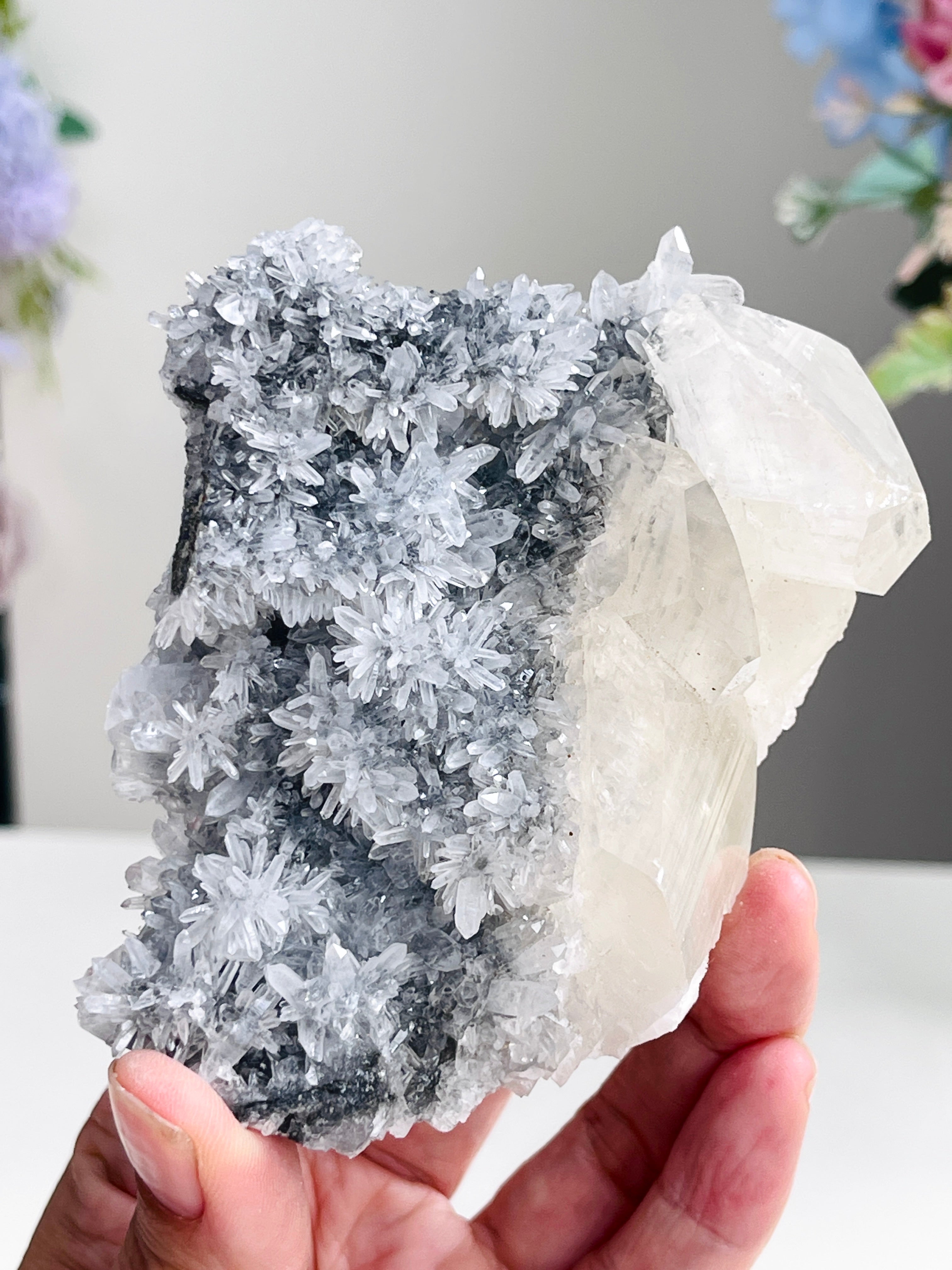 Breathtaking Needle Quartz Cluster with Calcite from Hubei China,  Unique Needle Quartz Specimen, Crystal Gift