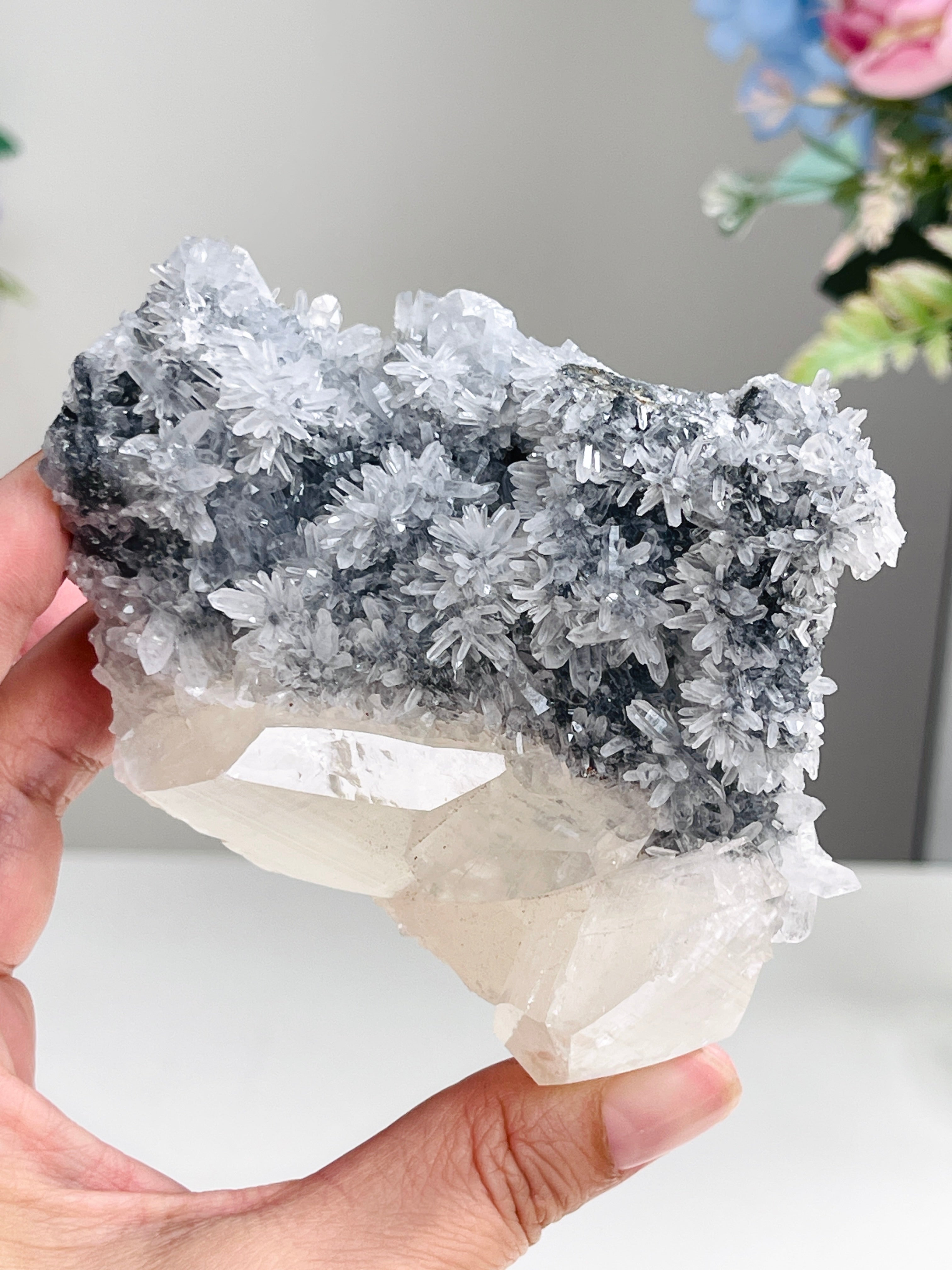 Breathtaking Needle Quartz Cluster with Calcite from Hubei China,  Unique Needle Quartz Specimen, Crystal Gift