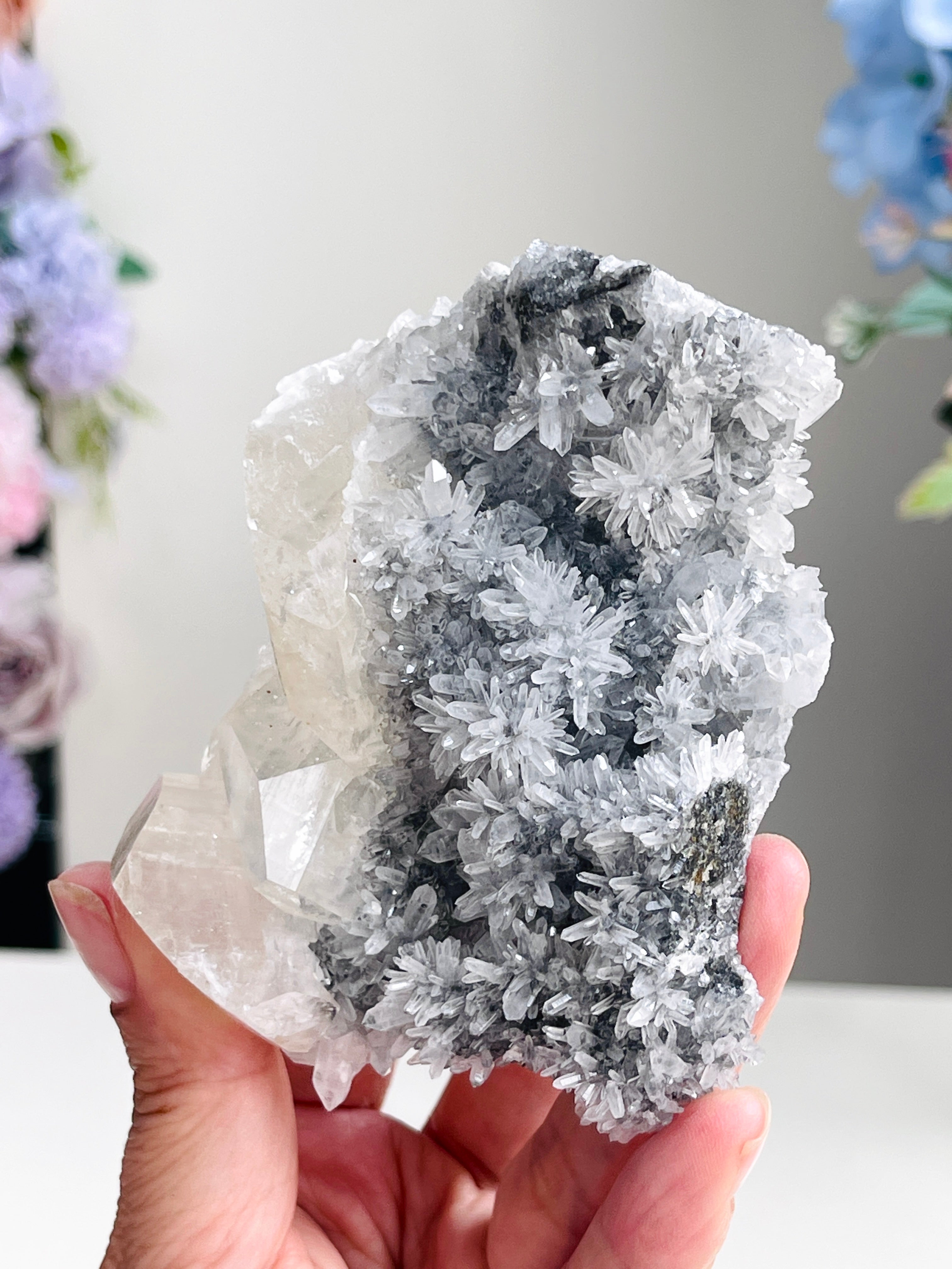Breathtaking Needle Quartz Cluster with Calcite from Hubei China,  Unique Needle Quartz Specimen, Crystal Gift