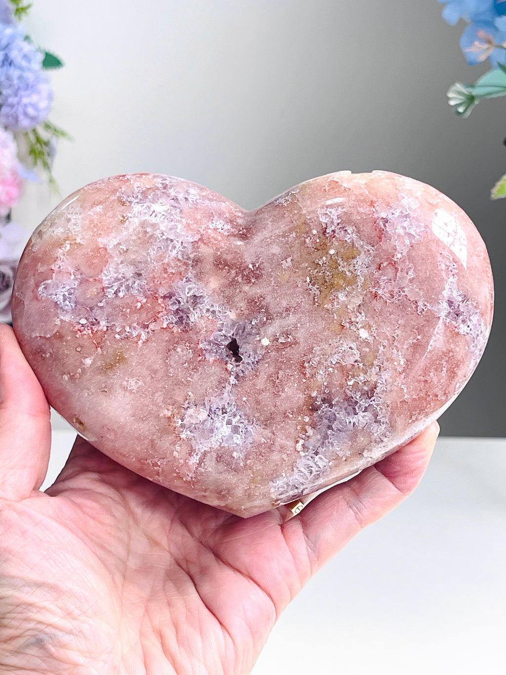 Pink Amethyst Druzy Heart – Natural Healing Crystal, Pink Amethyst Heart for Gift, Meditation, Home Decor B1