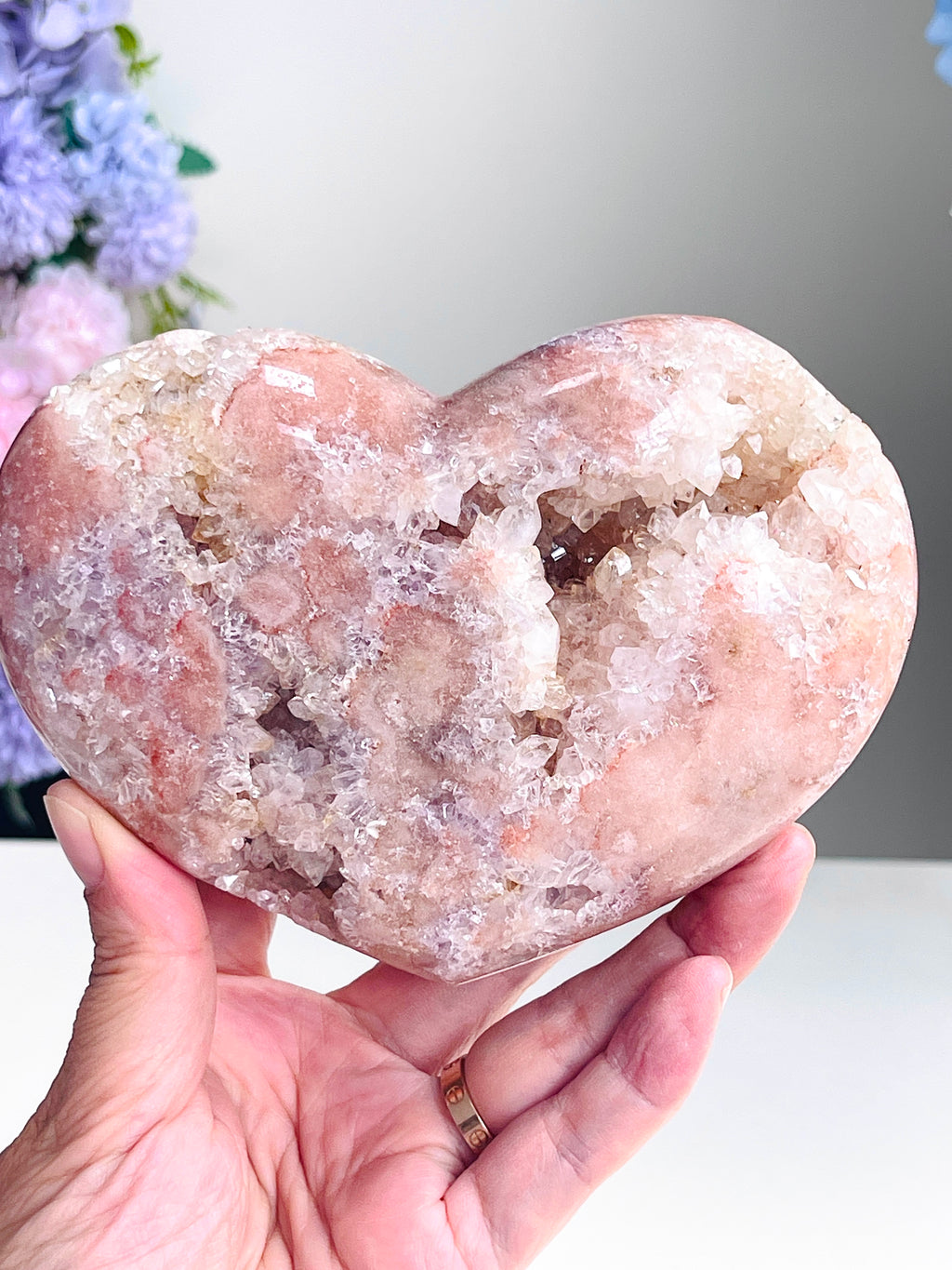 Pink Amethyst Druzy Heart – Natural Healing Crystal, Pink Amethyst Heart for Gift, Meditation, Home Decor B1