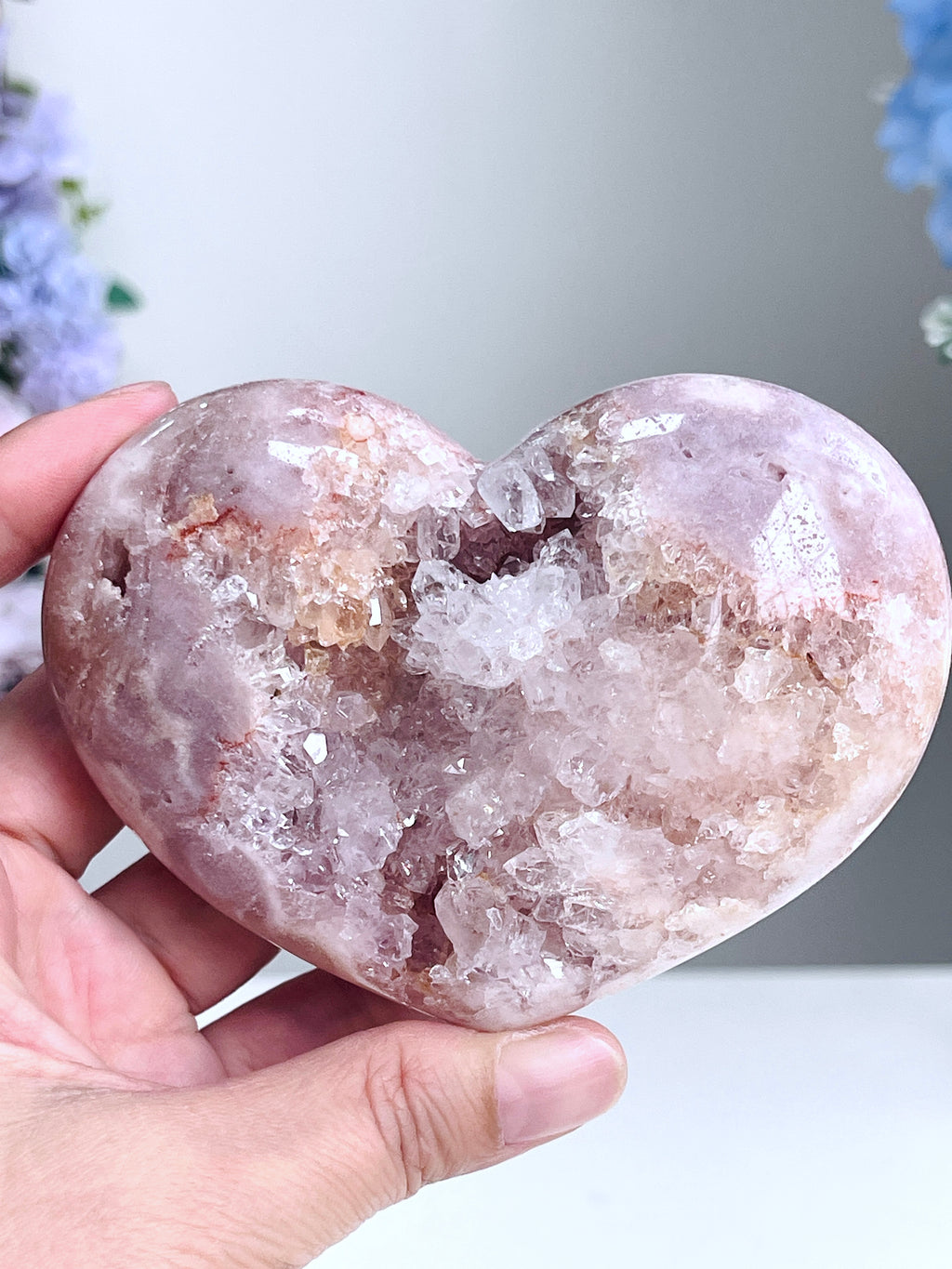 Pink Amethyst Druzy Heart – Natural Healing Crystal, Pink Amethyst Heart for Gift, Meditation, Home Decor B201