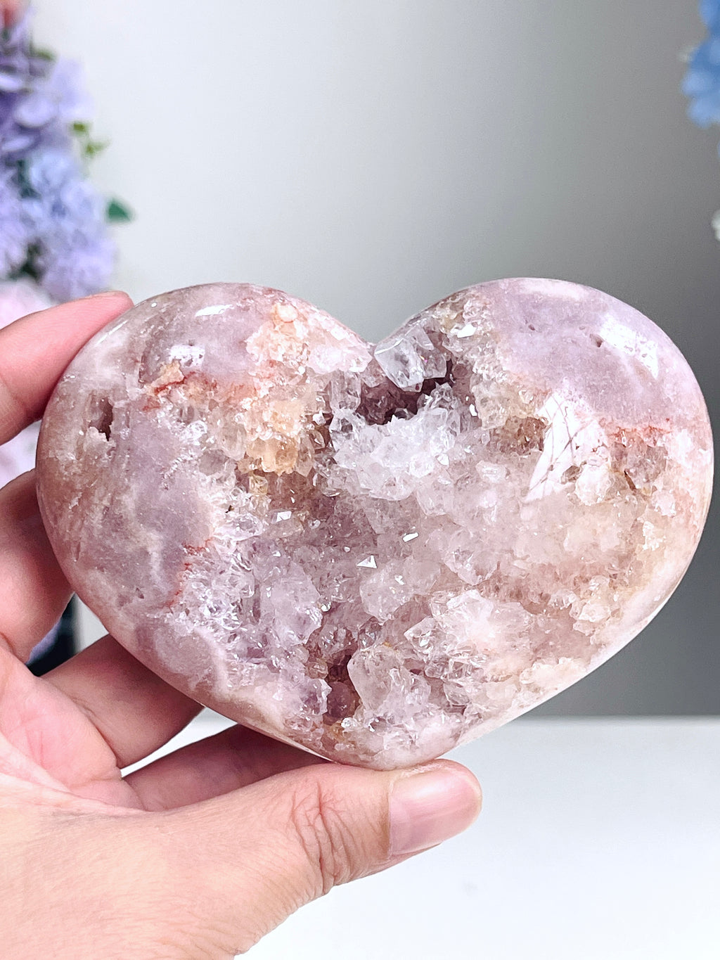 Pink Amethyst Druzy Heart – Natural Healing Crystal, Pink Amethyst Heart for Gift, Meditation, Home Decor B201