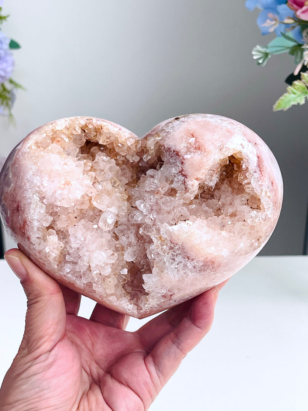Pink Amethyst Druzy Heart – Natural Healing Crystal, Pink Amethyst Heart for Gift, Meditation, Home Decor B202
