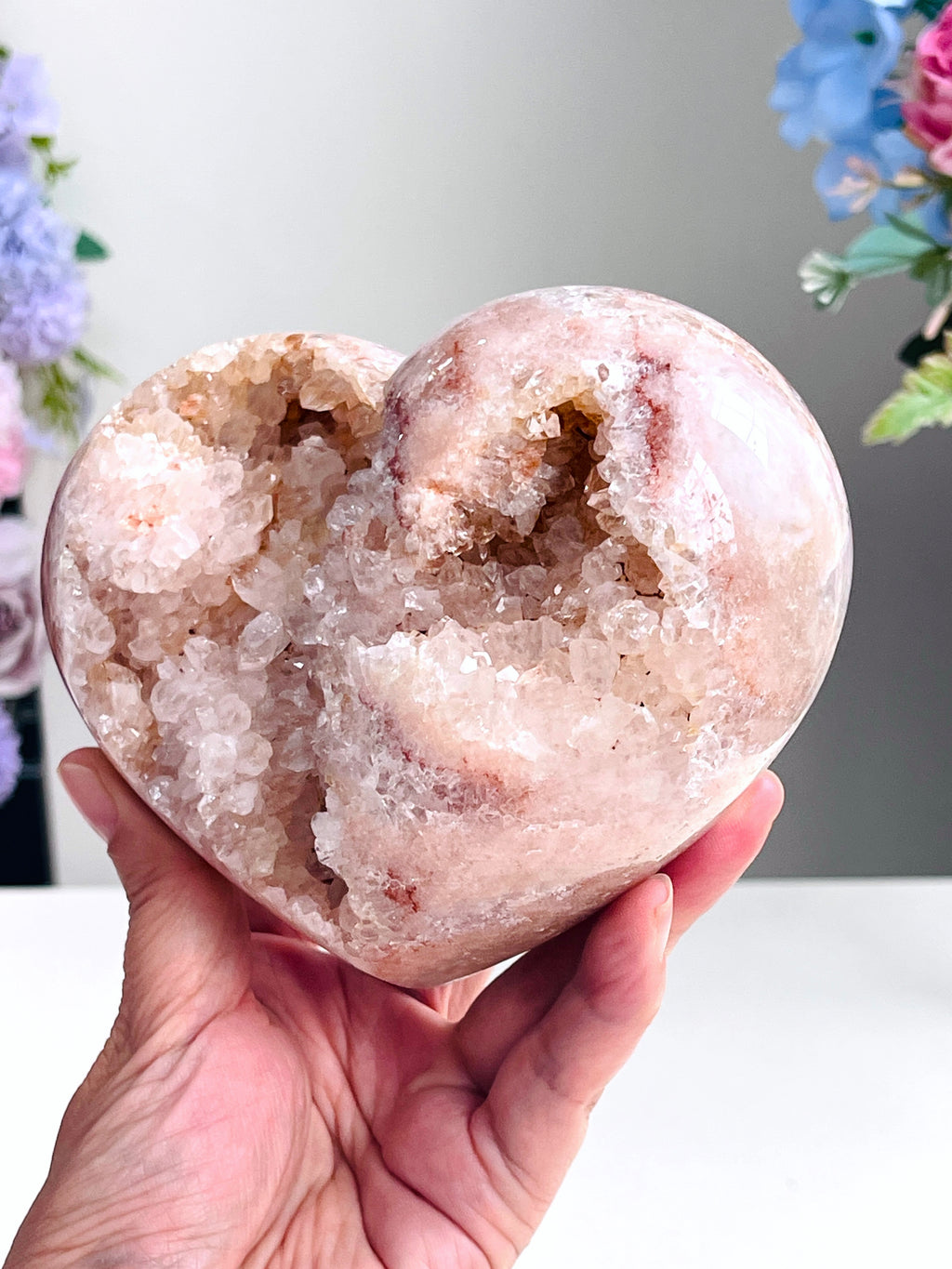 Pink Amethyst Druzy Heart – Natural Healing Crystal, Pink Amethyst Heart for Gift, Meditation, Home Decor B202