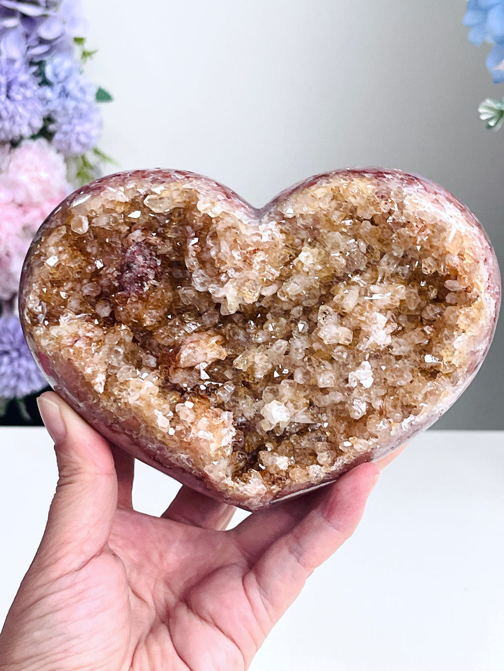 Pink Amethyst Druzy Heart – Natural Healing Crystal, Pink Amethyst Heart for Gift, Meditation, Home Decor B203