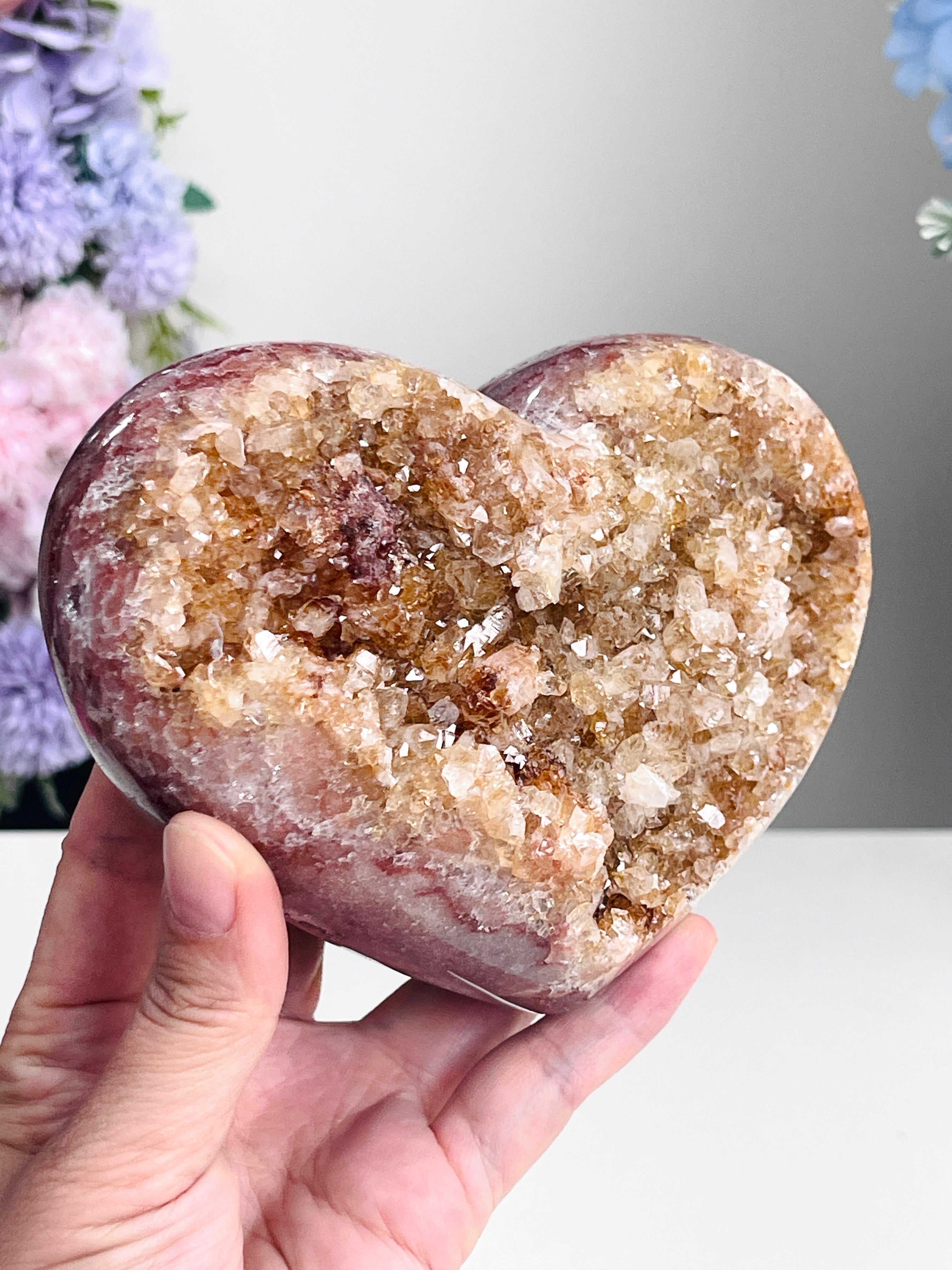 Pink Amethyst Druzy Heart – Natural Healing Crystal, Pink Amethyst Heart for Gift, Meditation, Home Decor B203
