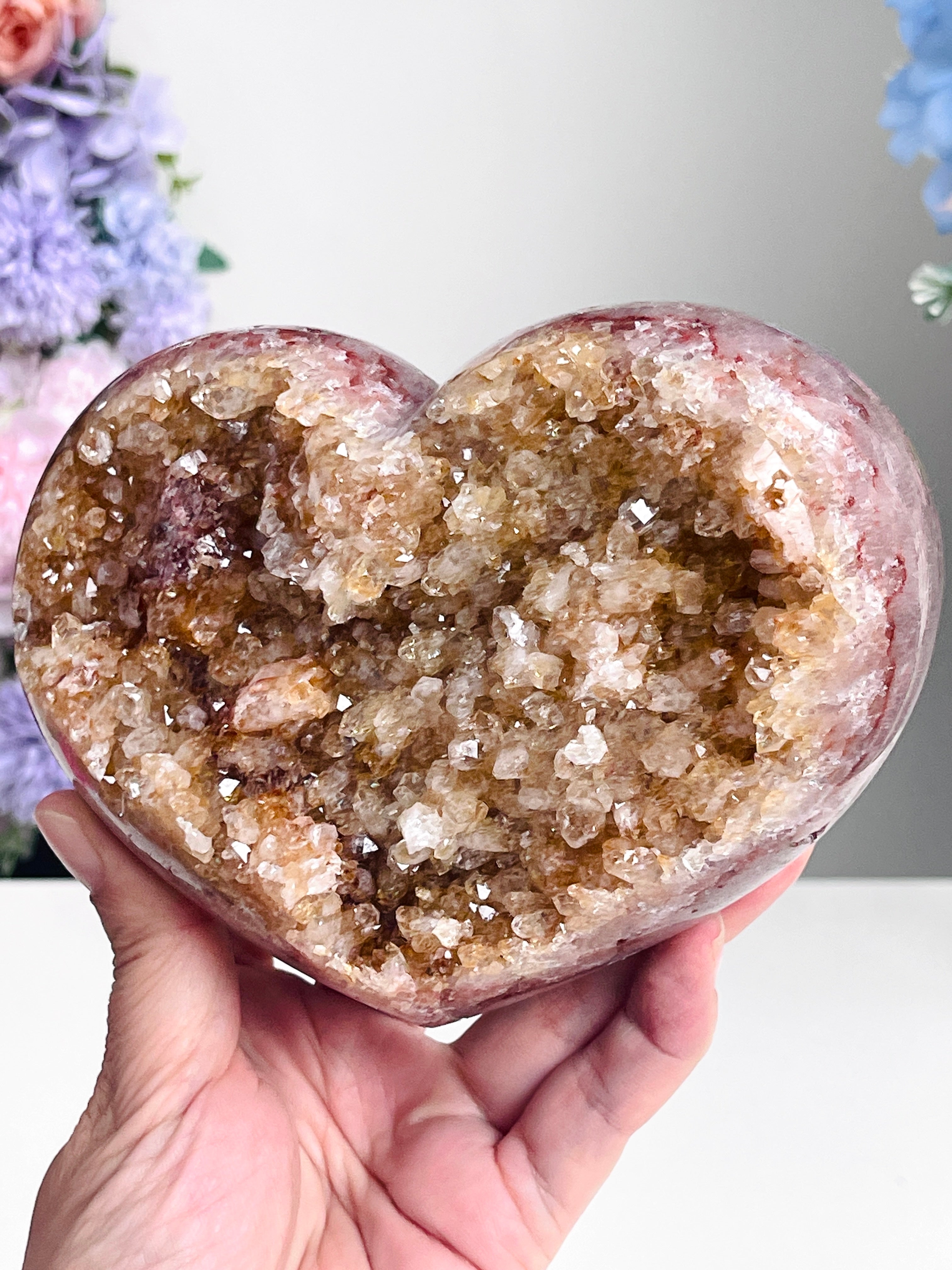 Pink Amethyst Druzy Heart – Natural Healing Crystal, Pink Amethyst Heart for Gift, Meditation, Home Decor B203