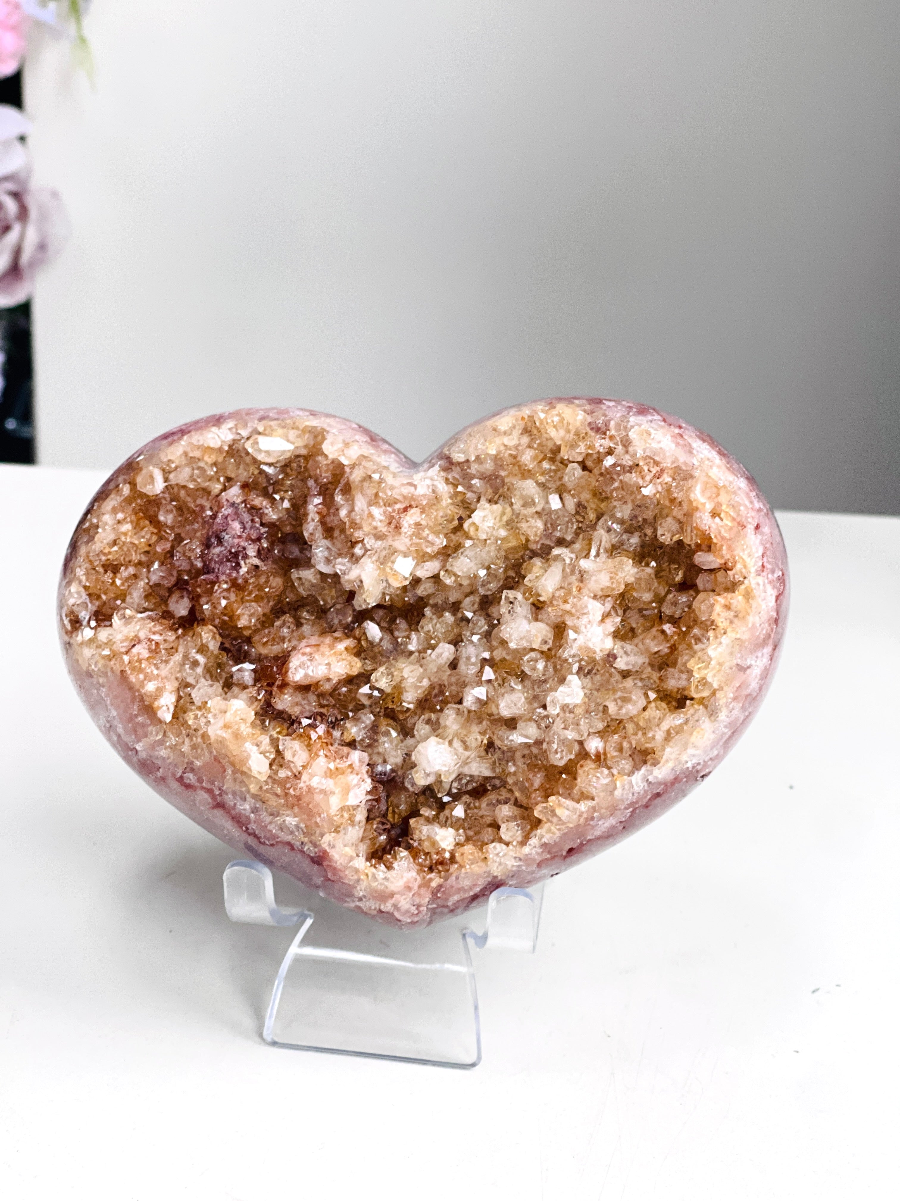 Pink Amethyst Druzy Heart – Natural Healing Crystal, Pink Amethyst Heart for Gift, Meditation, Home Decor B203