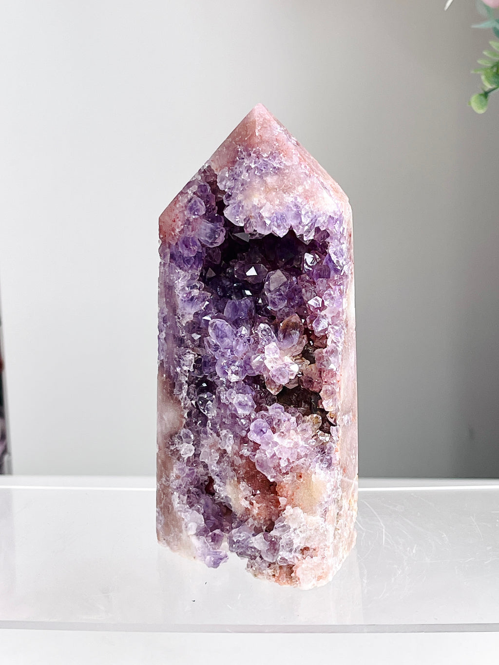 Pink Amethyst Tower with Purple Amethyst Druzy Cave | 575g Statement Crystal