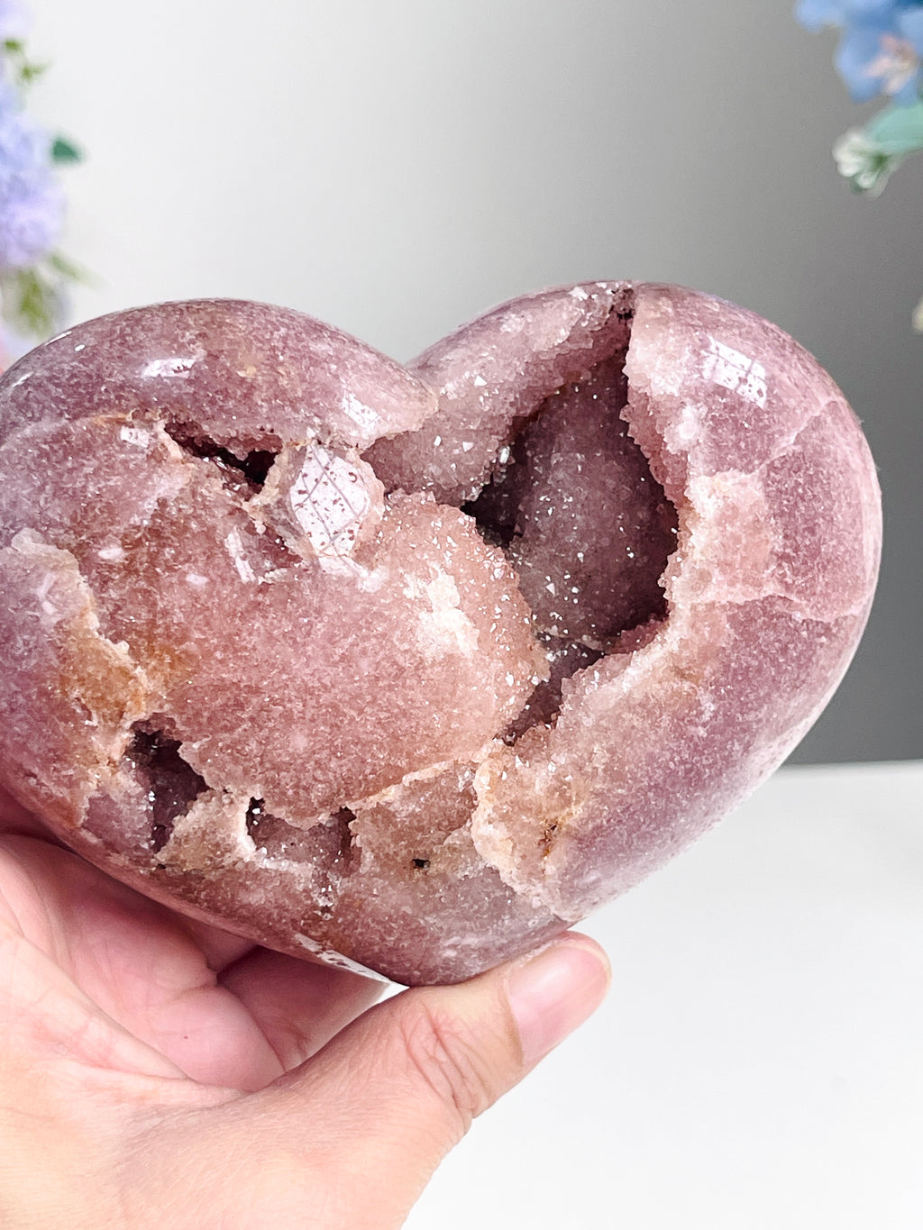 Pink Amethyst Druzy Heart – 642g Natural Healing Crystal, Pink Amethyst Heart for Gift, Meditation, Home Decor B204