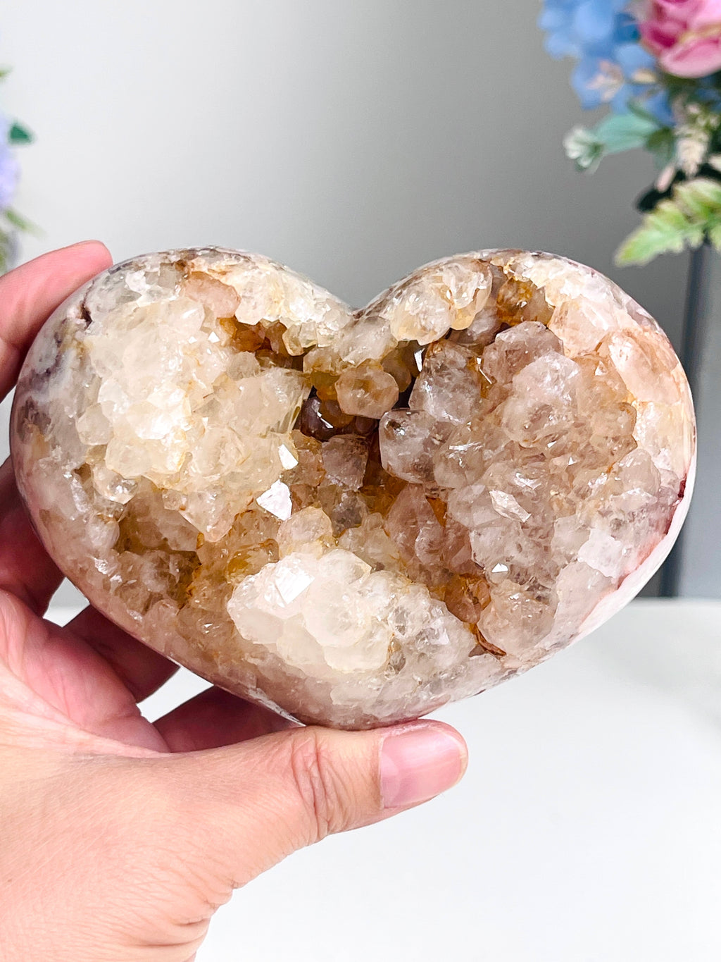 Pink Amethyst Druzy Heart – 572g Natural Healing Crystal, Pink Amethyst Heart for Gift, Meditation, Home Decor B207