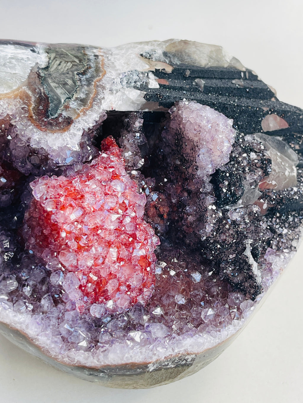 Museum-Grade Amethyst & Crimson Calcite Specimen – Multi-Mineral Statement Piece