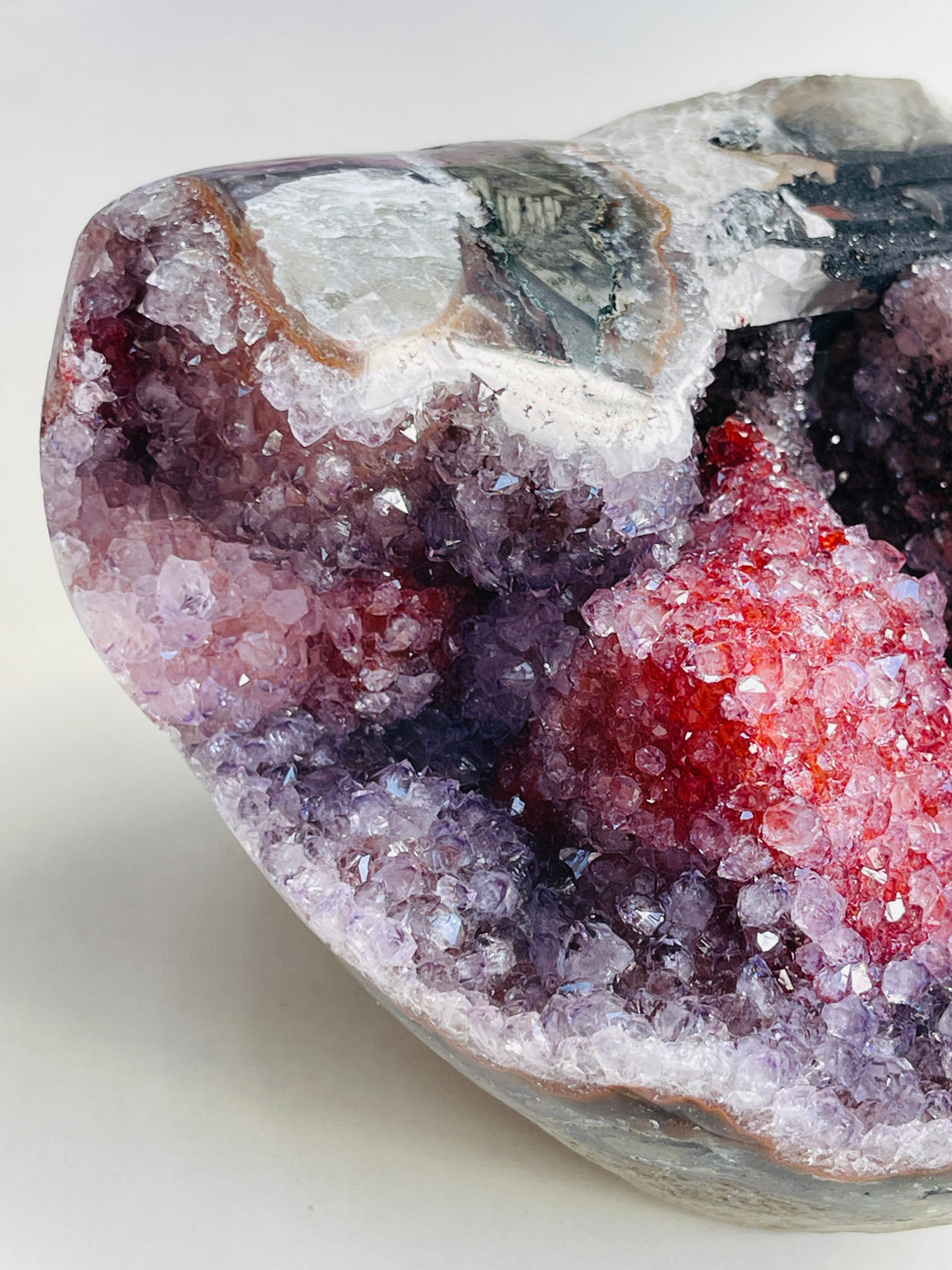 Museum-Grade Amethyst & Crimson Calcite Specimen – Multi-Mineral Statement Piece