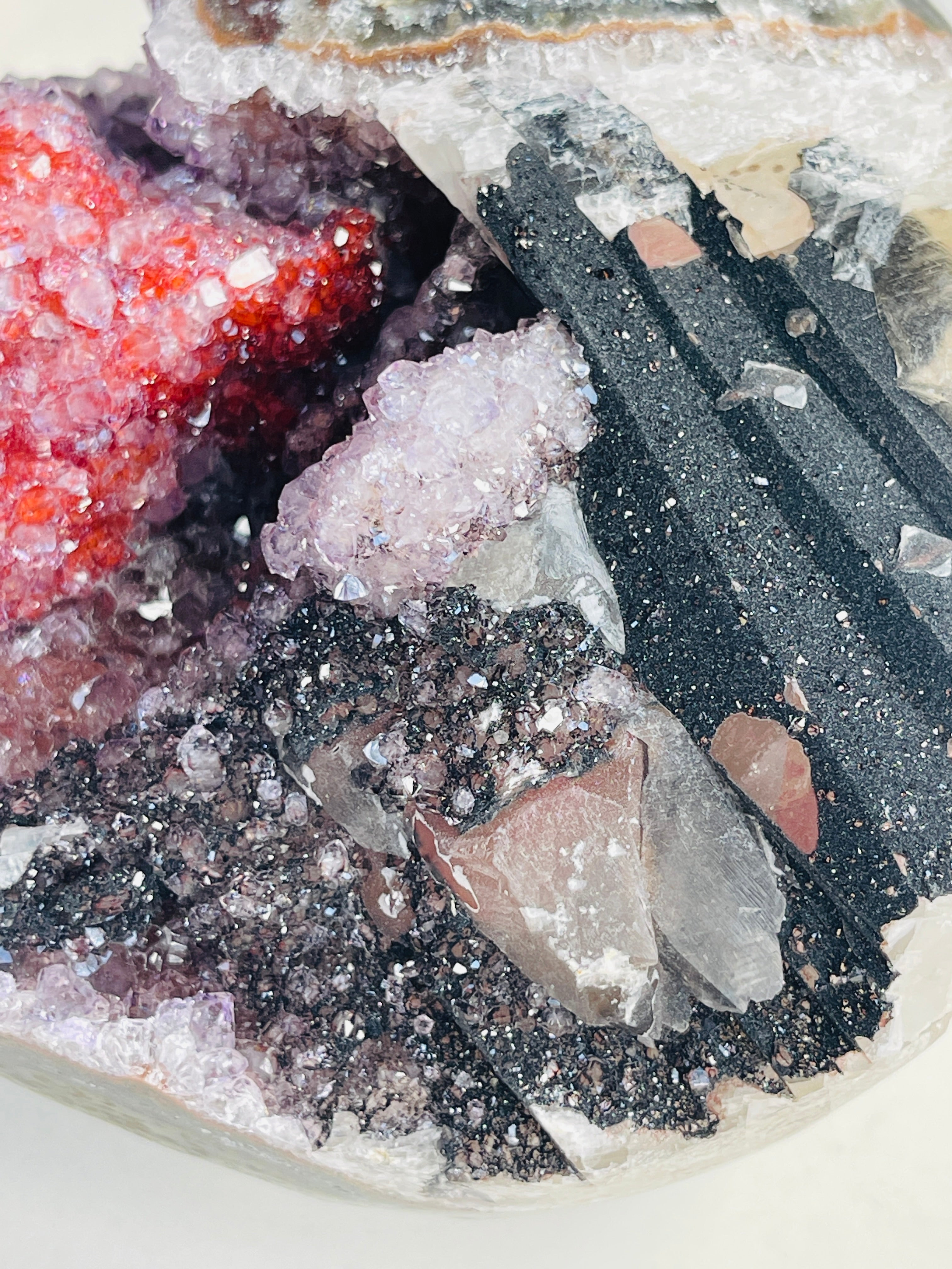 Museum-Grade Amethyst & Crimson Calcite Specimen – Multi-Mineral Statement Piece