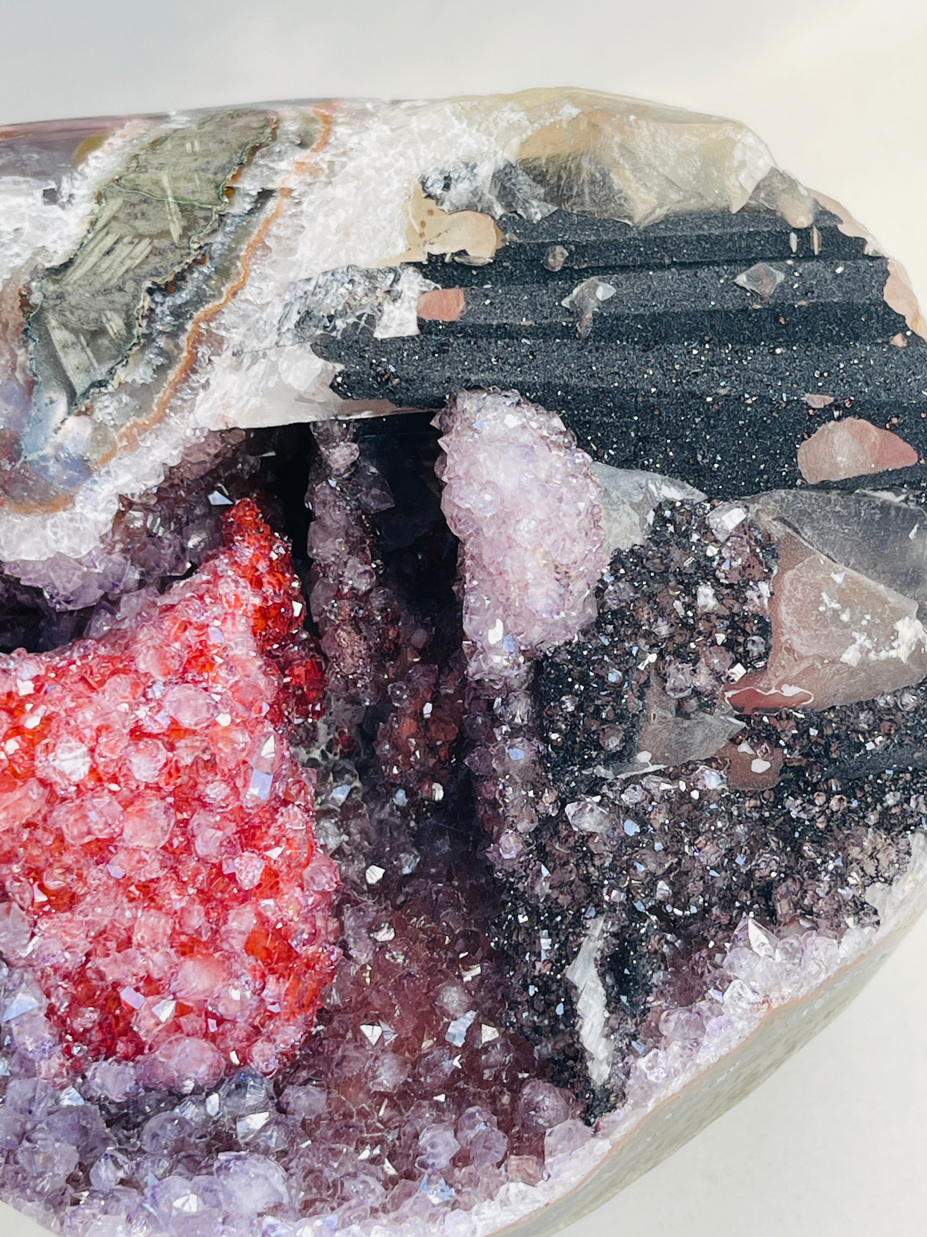 Museum-Grade Amethyst & Crimson Calcite Specimen – Multi-Mineral Statement Piece
