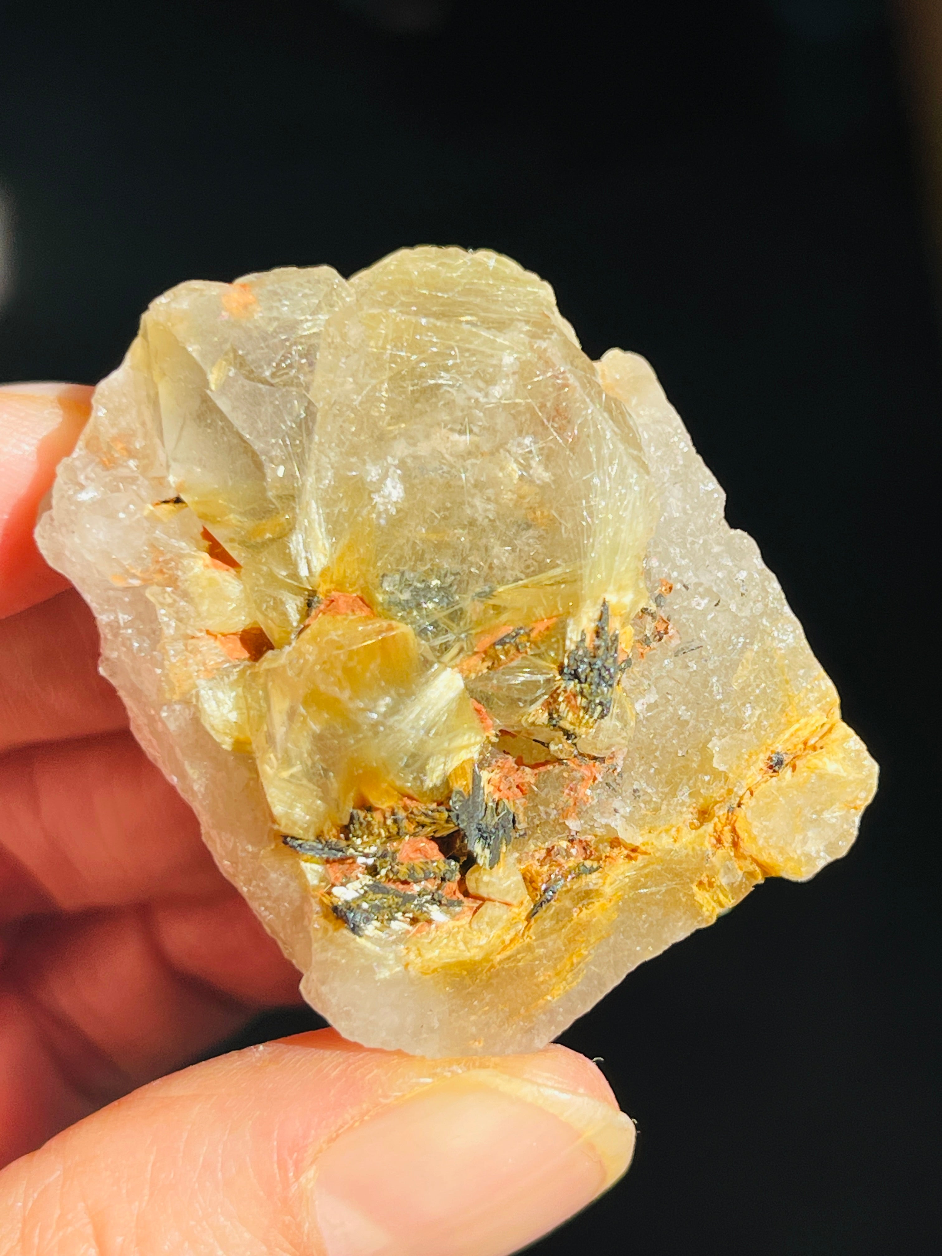 Golden Rutilated Quartz with Hematite – Natural Starburst Crystal Specimen