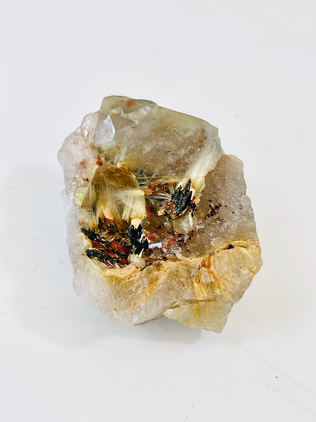 Golden Rutilated Quartz with Hematite – Natural Starburst Crystal Specimen