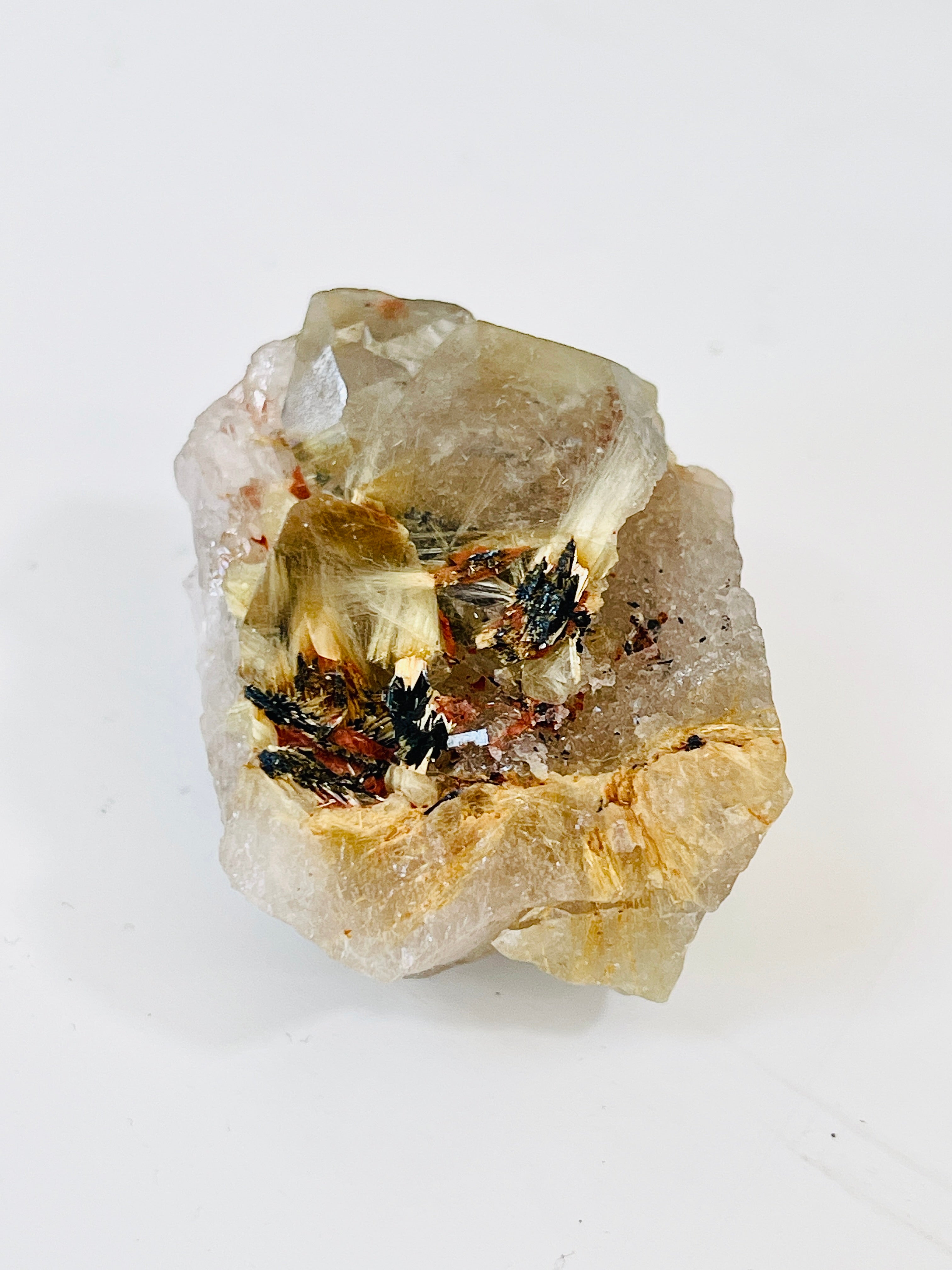 Golden Rutilated Quartz with Hematite – Natural Starburst Crystal Specimen