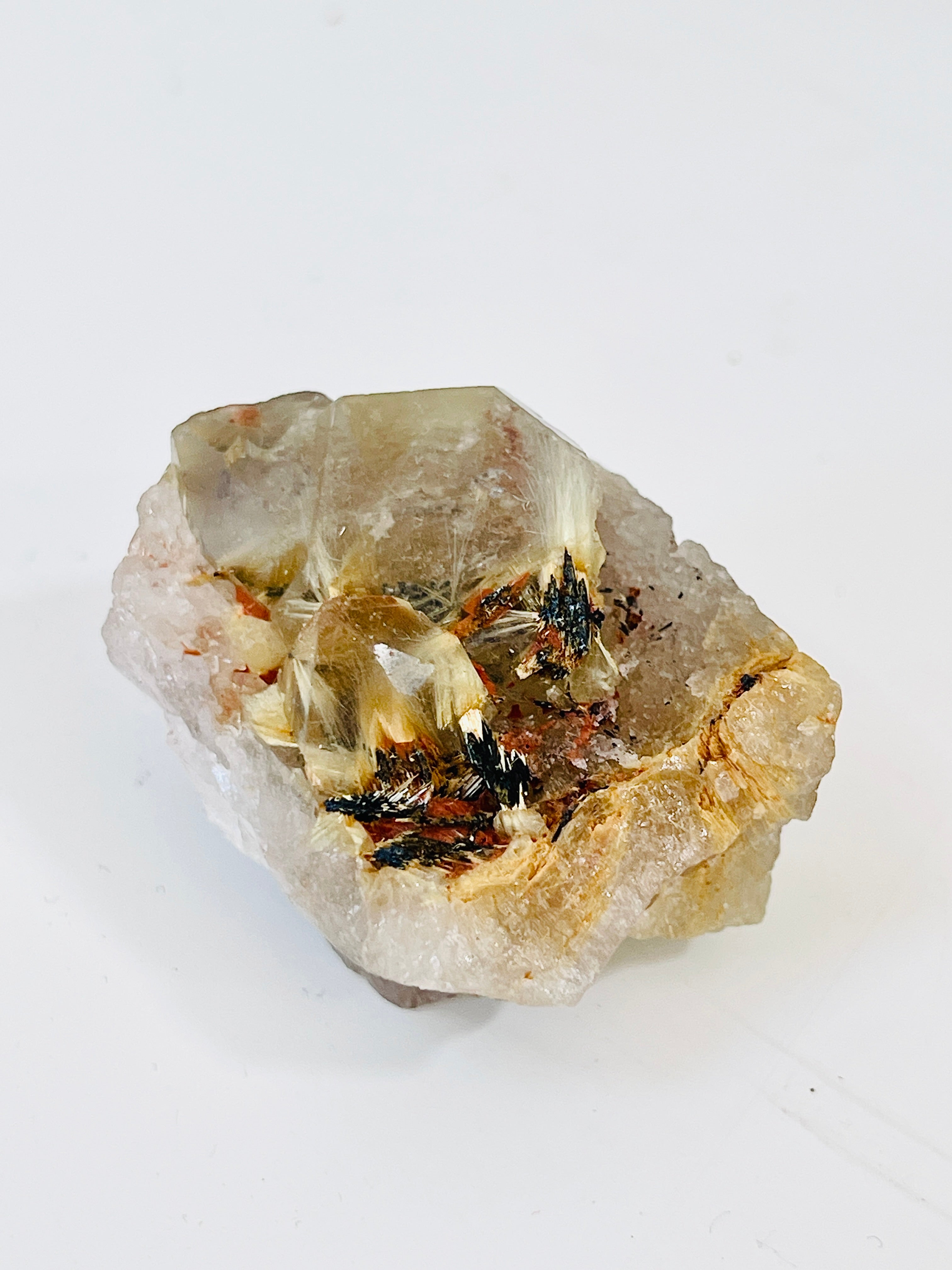 Golden Rutilated Quartz with Hematite – Natural Starburst Crystal Specimen