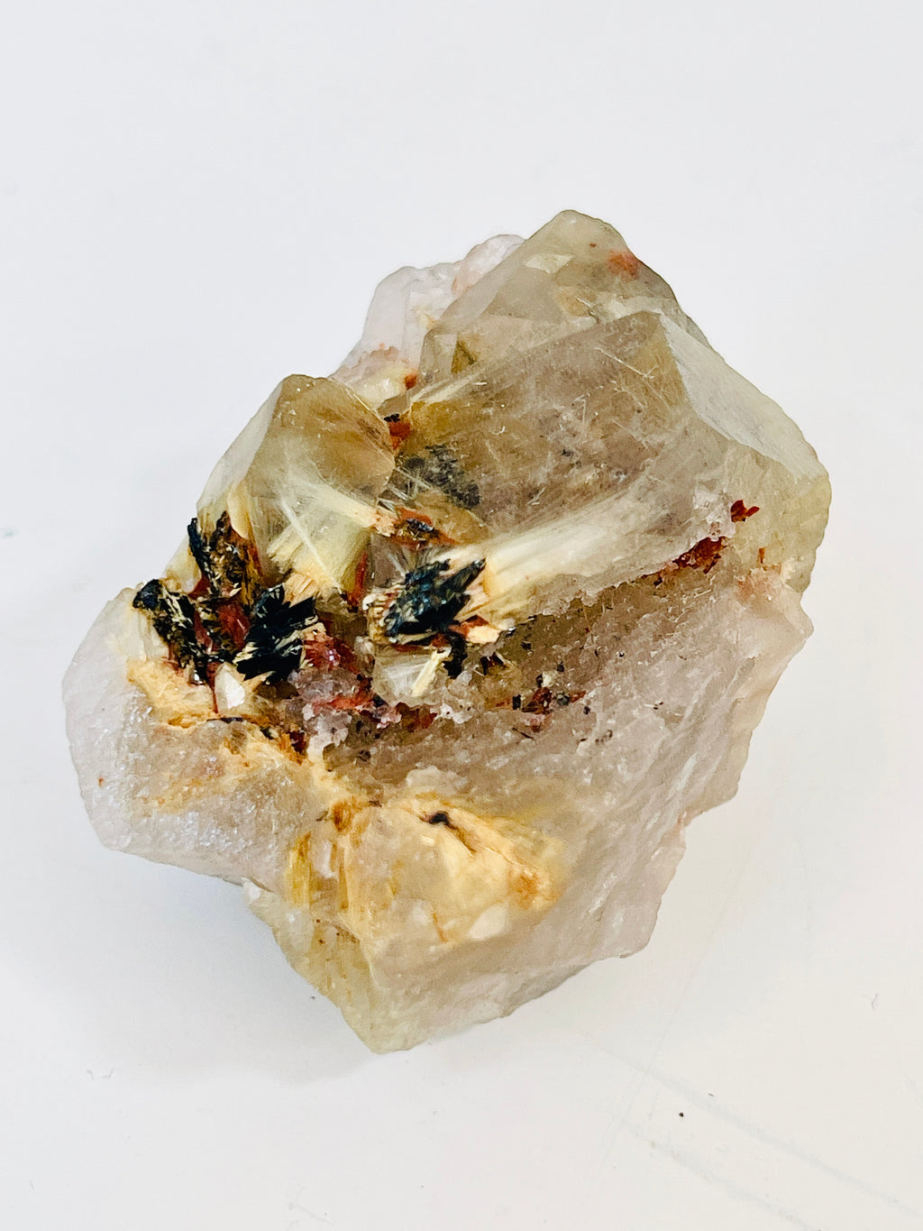 Golden Rutilated Quartz with Hematite – Natural Starburst Crystal Specimen