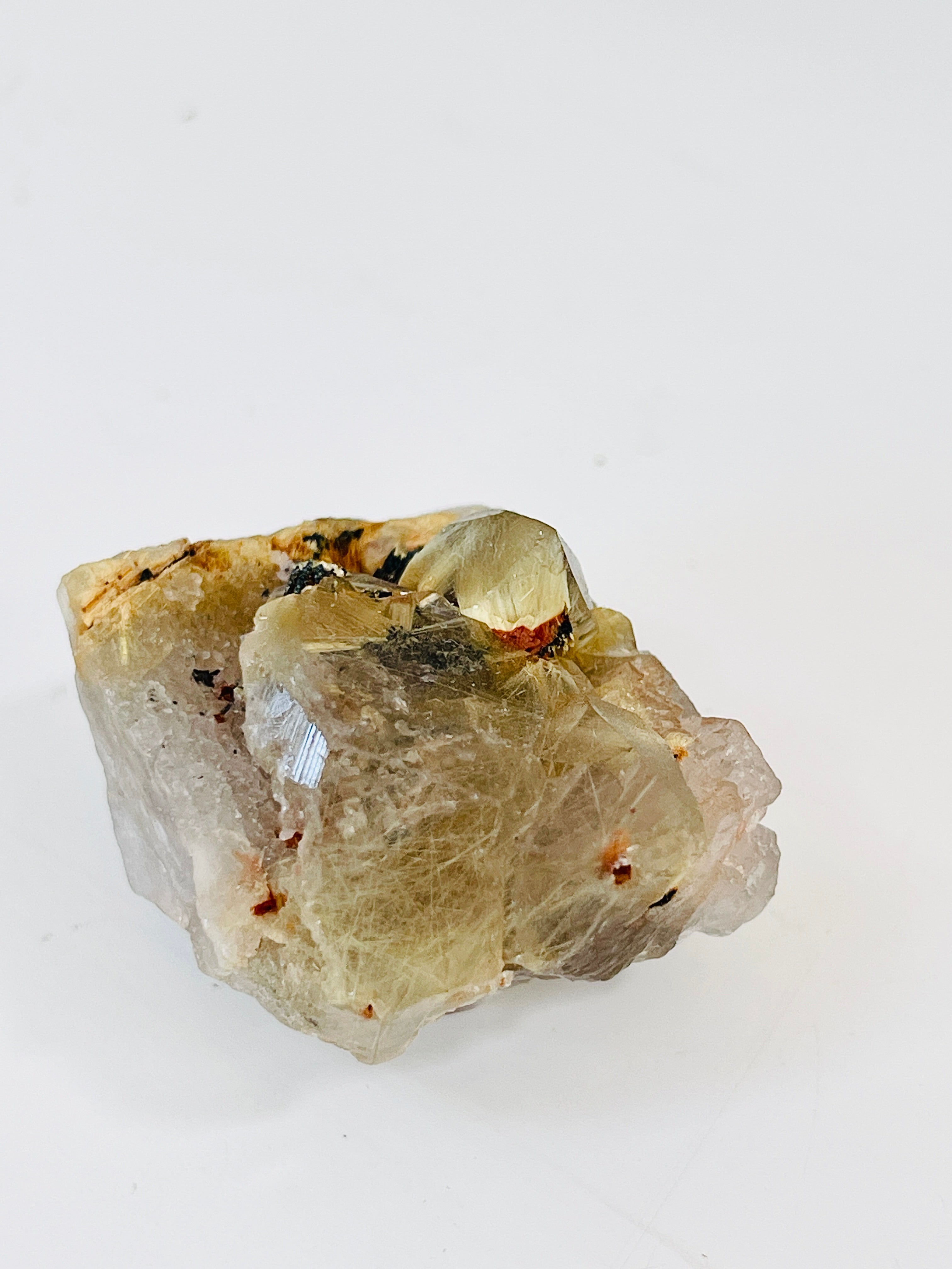 Golden Rutilated Quartz with Hematite – Natural Starburst Crystal Specimen