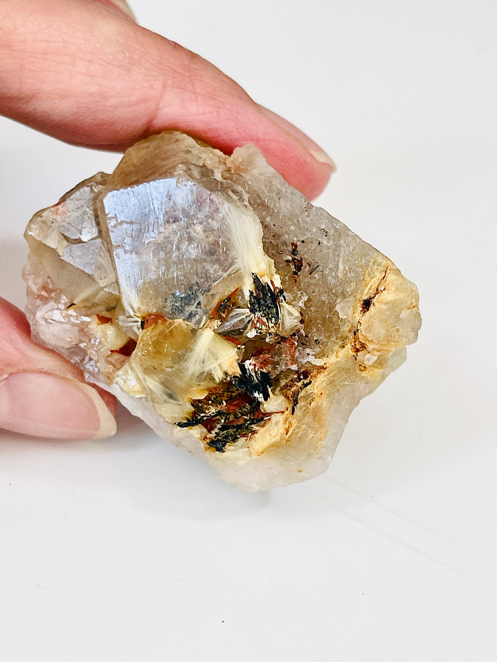 Golden Rutilated Quartz with Hematite – Natural Starburst Crystal Specimen