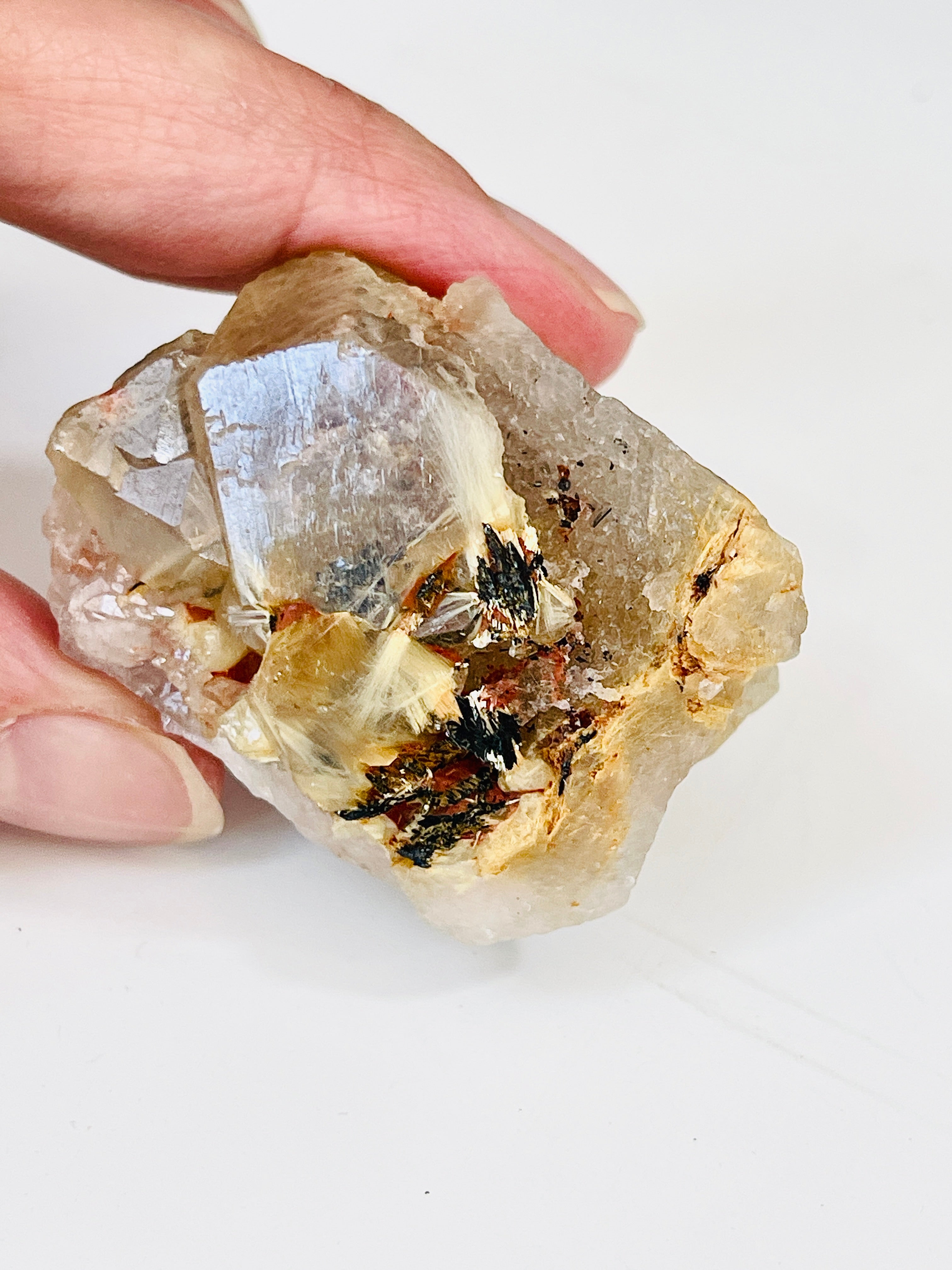 Golden Rutilated Quartz with Hematite – Natural Starburst Crystal Specimen