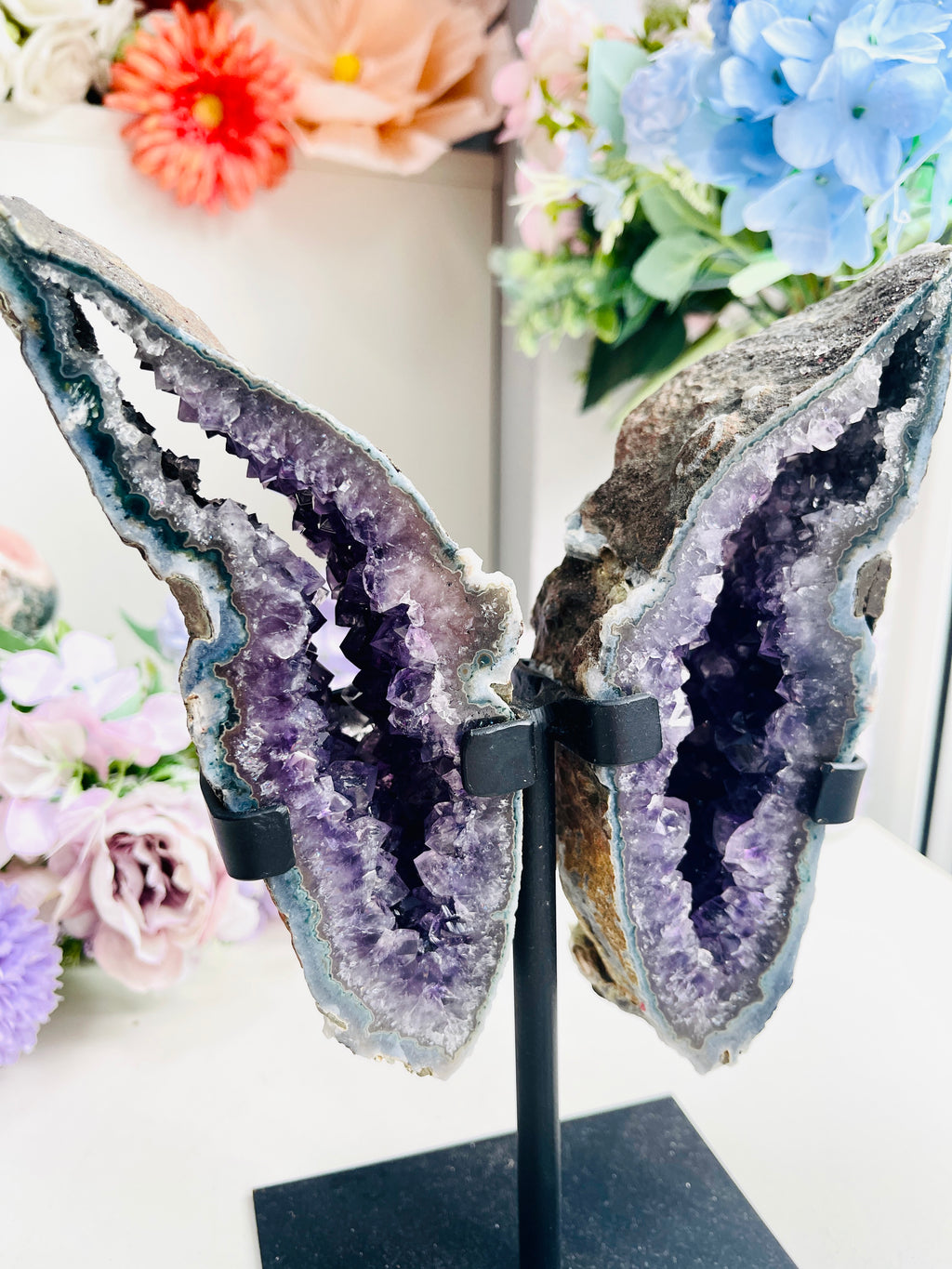 Amethyst Geode Wings on Custom Stand 2