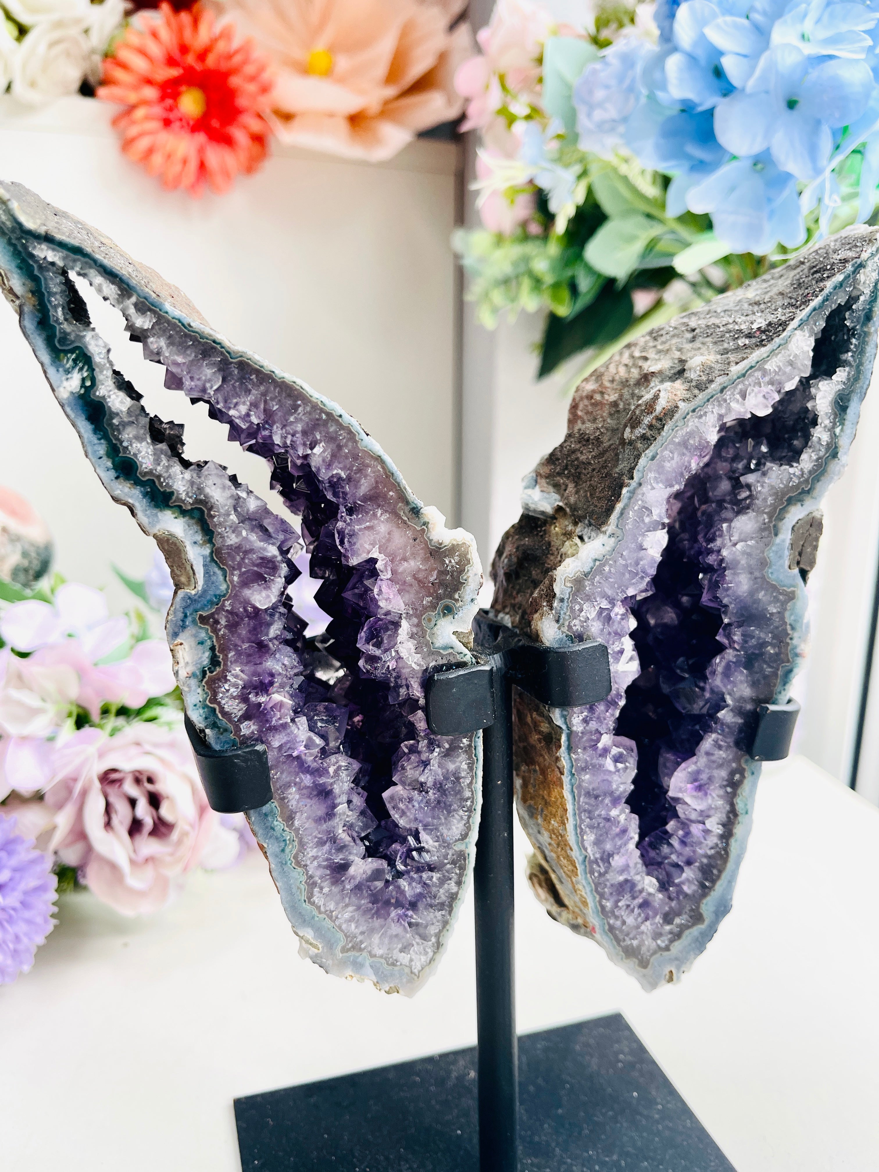 Amethyst Geode Wings on Custom Stand 2
