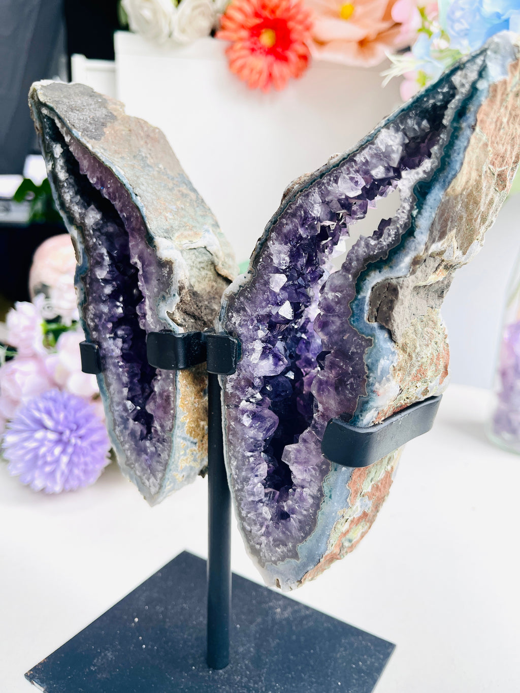 Amethyst Geode Wings on Custom Stand 2