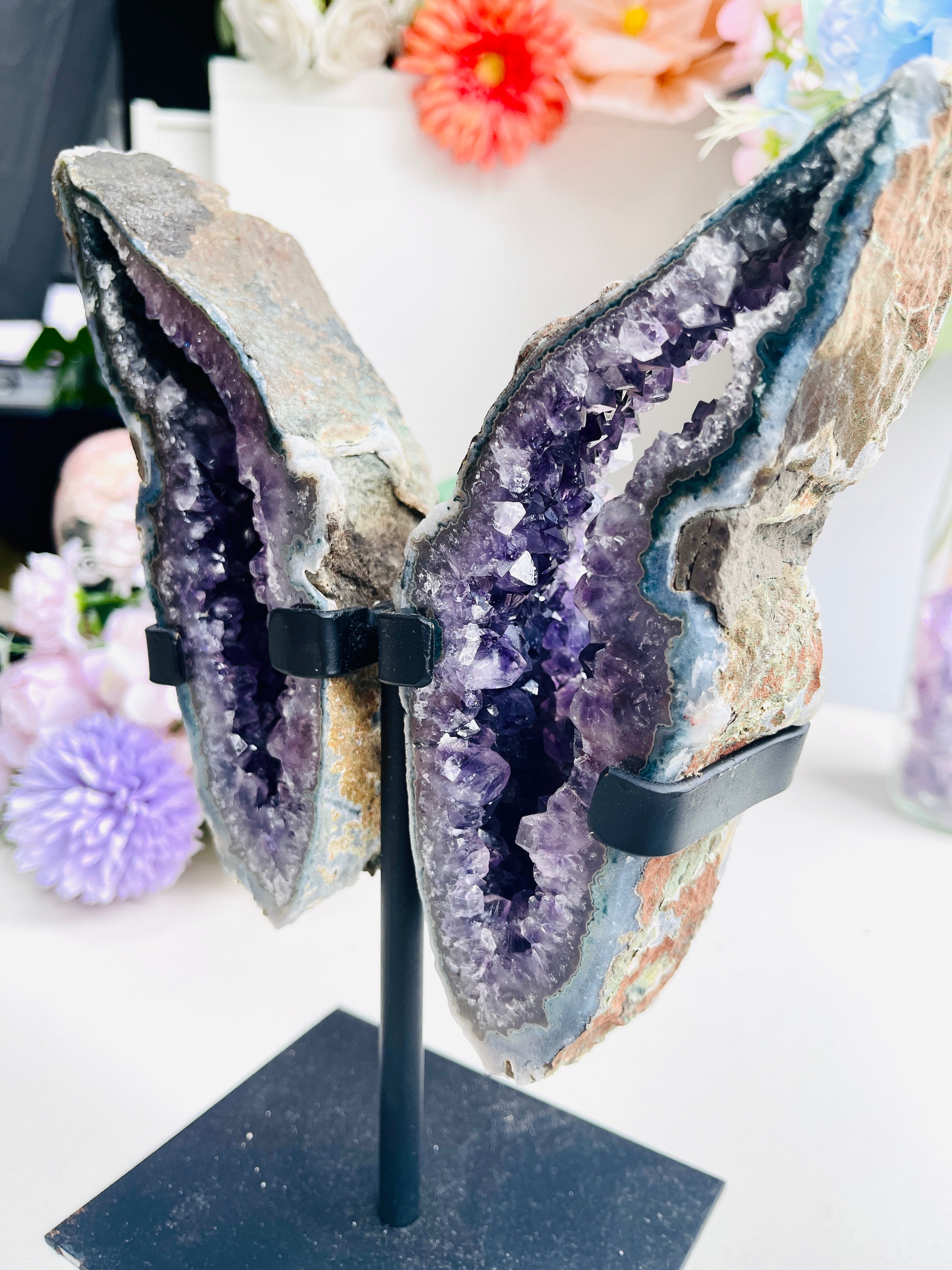Amethyst Geode Wings on Custom Stand 2