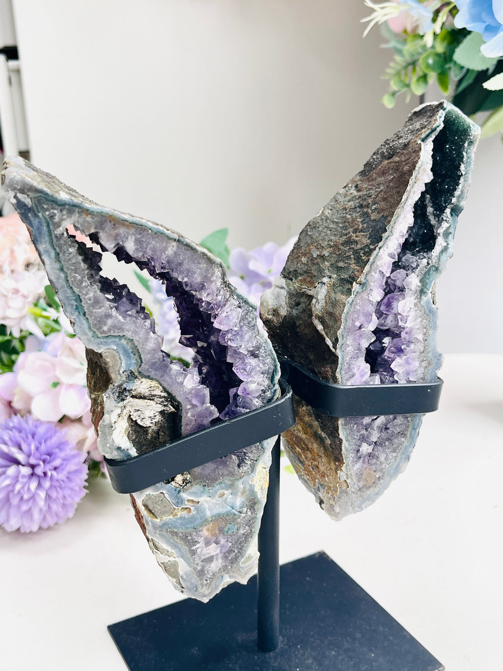 Amethyst Geode Wings on Custom Stand 2