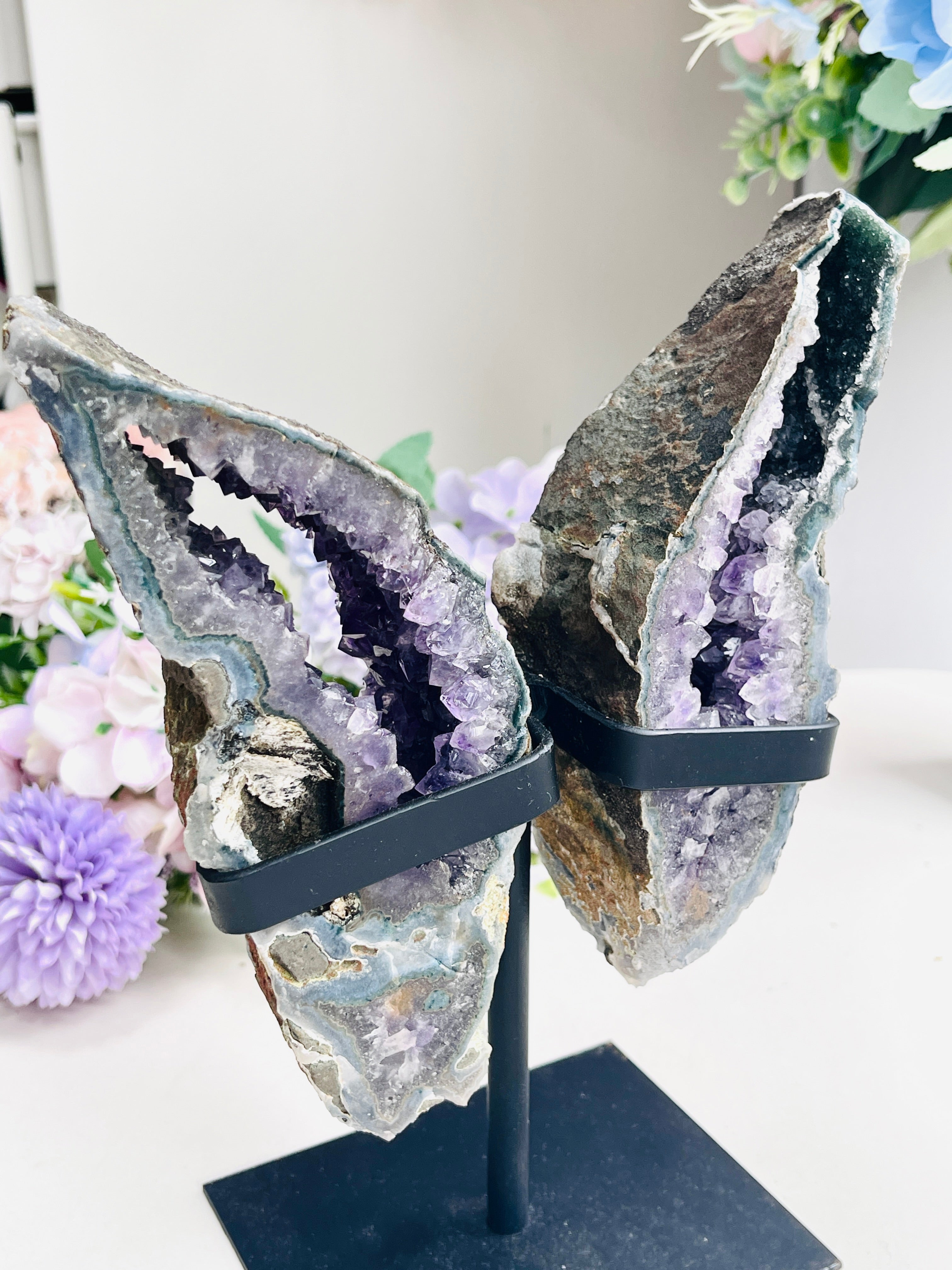 Amethyst Geode Wings on Custom Stand 2