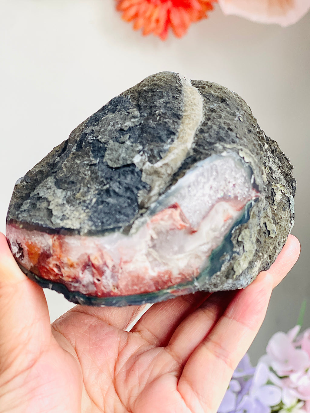 Purple Amethyst Geode with Central Calcite Pillar | Raw Uruguayan Specimen