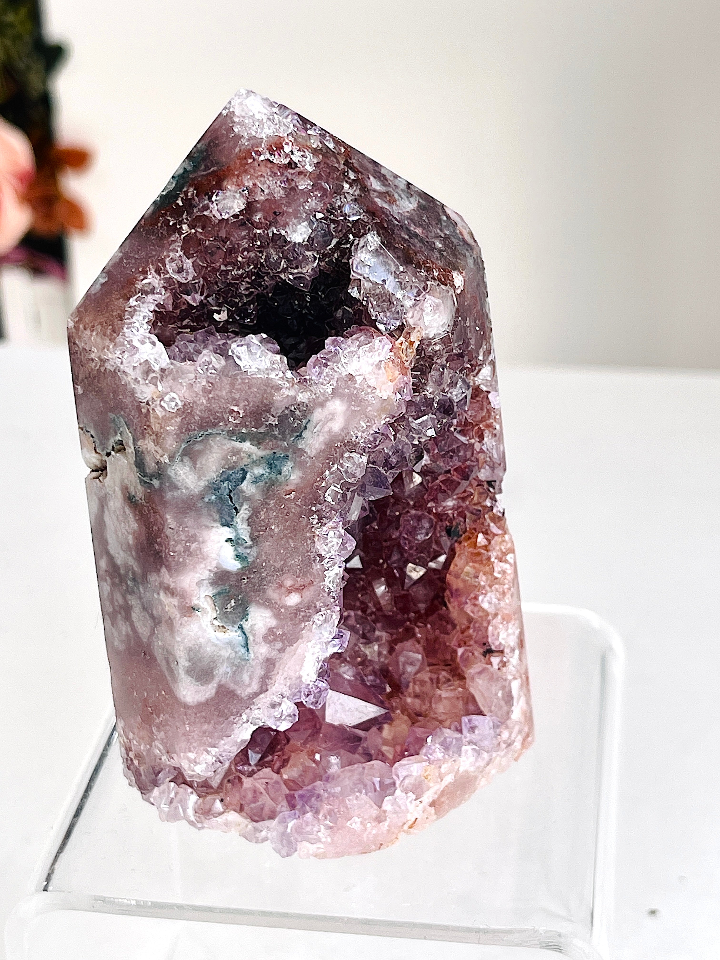 Pink Amethyst Tower with Druzy Cave