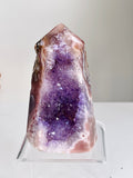 Pink Amethyst Tower with Purple Amethyst Druzy Cave