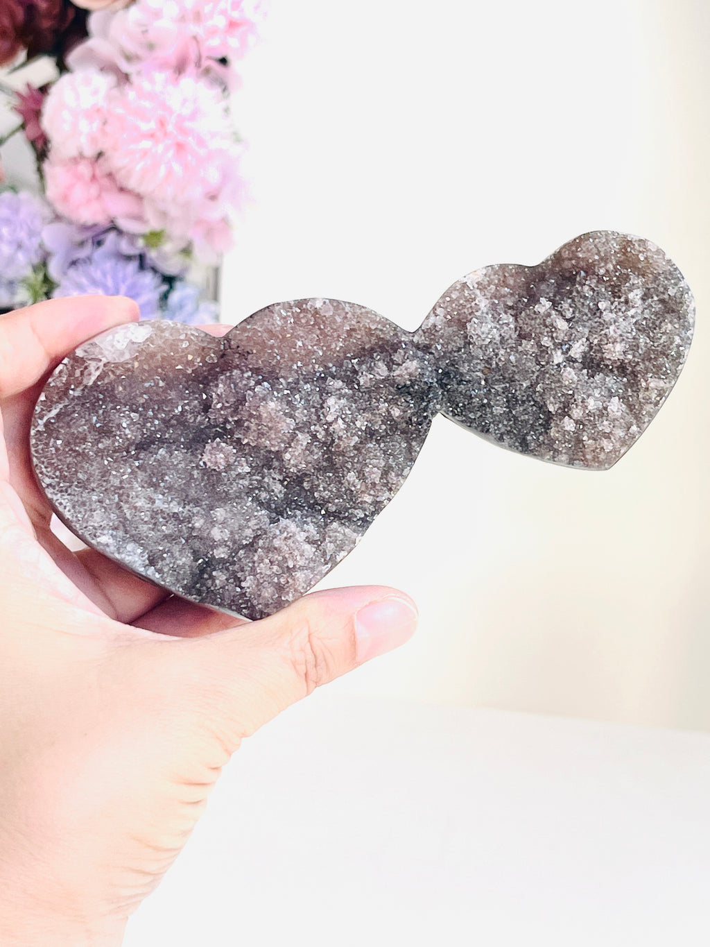 Rare Amethyst Flower Heart, Special Amethyst Flower Polished Crystal Double Heart, Unique Gift, Crystal Gift