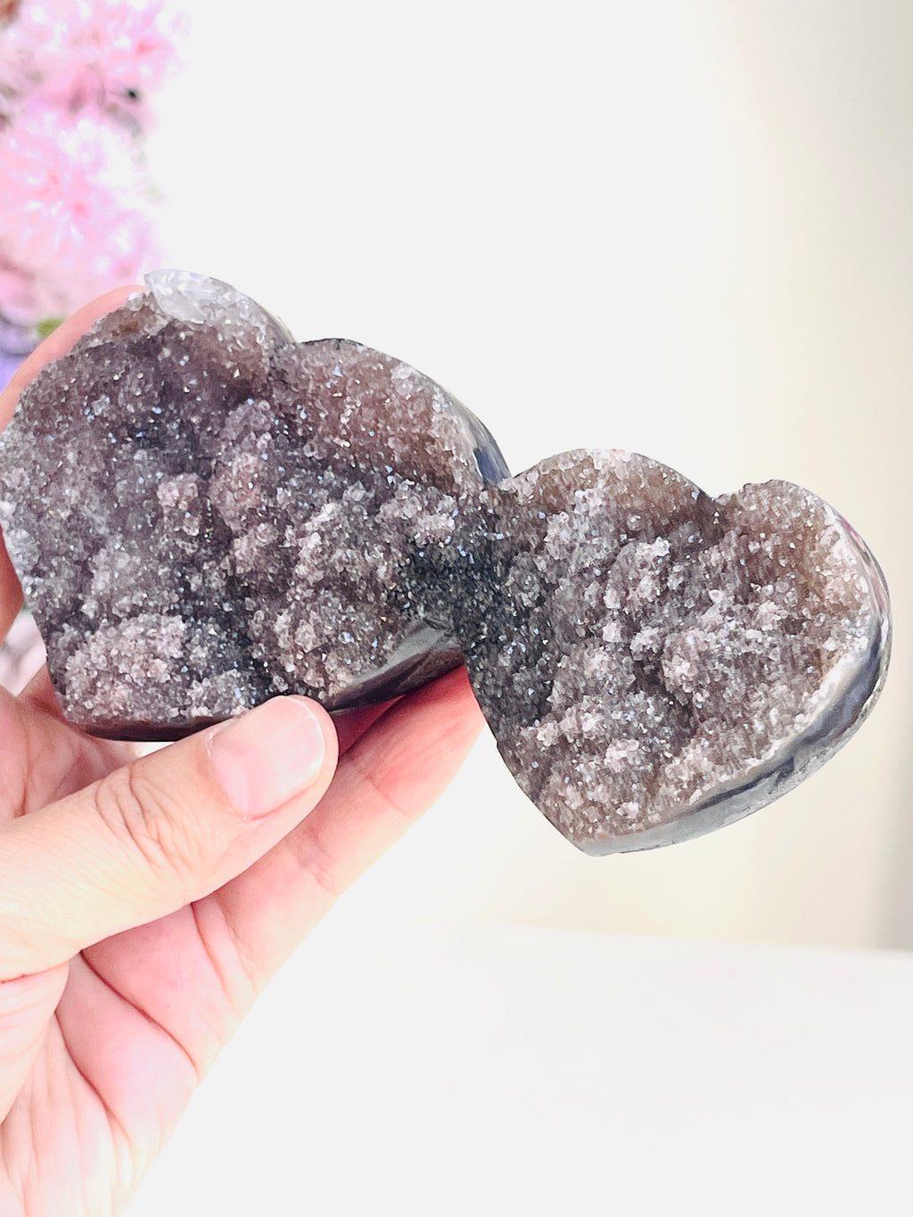 Rare Amethyst Flower Heart, Special Amethyst Flower Polished Crystal Double Heart, Unique Gift, Crystal Gift