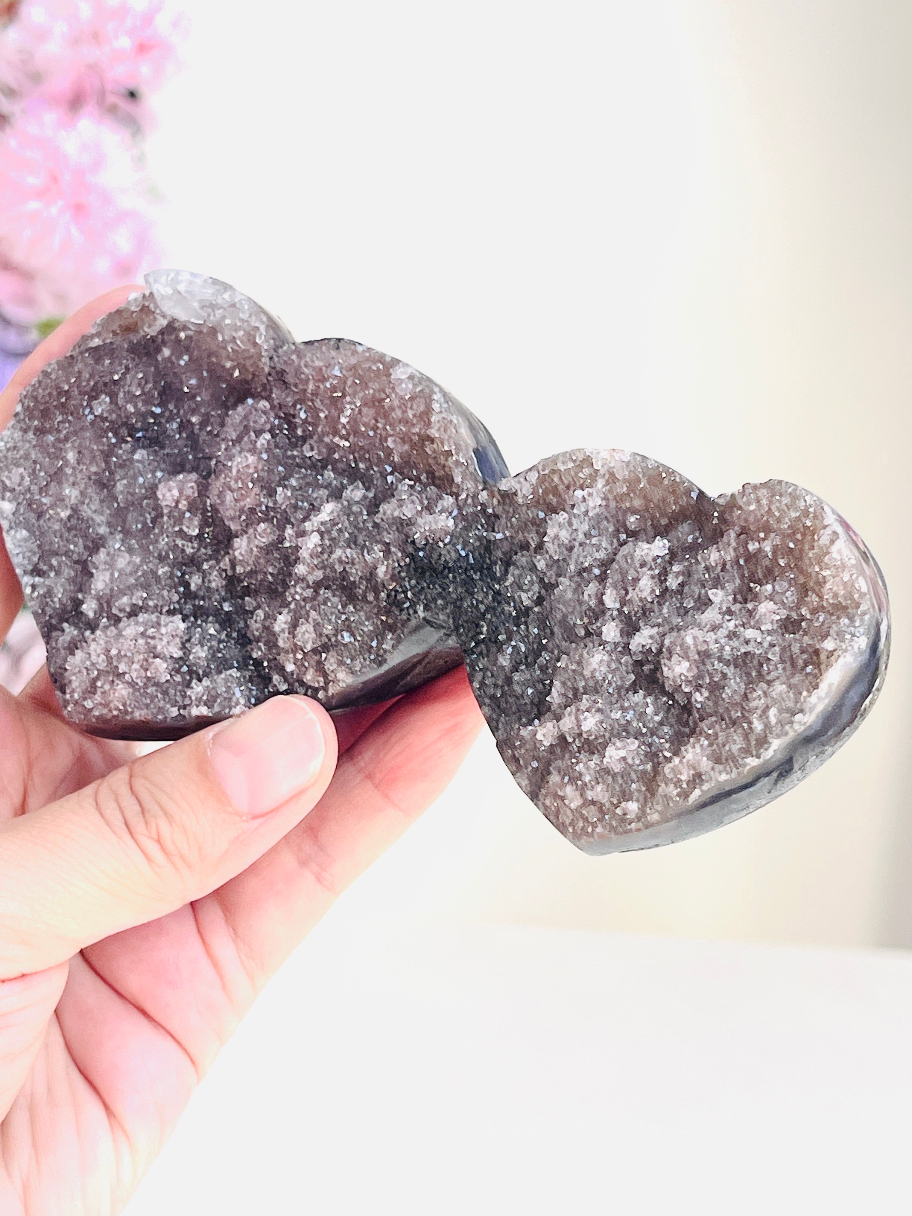 Rare Amethyst Flower Heart, Special Amethyst Flower Polished Crystal Double Heart, Unique Gift, Crystal Gift