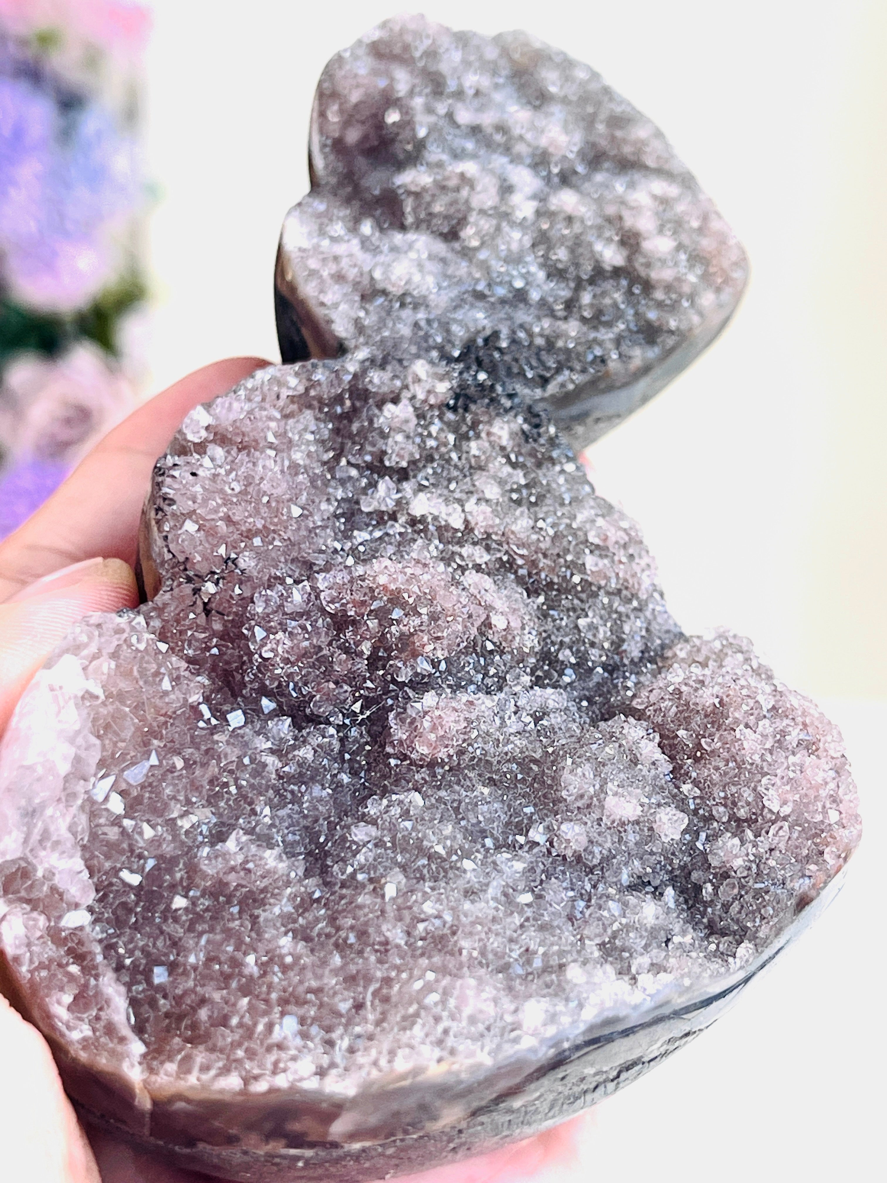 Rare Amethyst Flower Heart, Special Amethyst Flower Polished Crystal Double Heart, Unique Gift, Crystal Gift