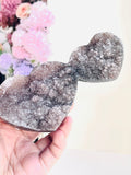 Rare Amethyst Flower Heart, Special Amethyst Flower Polished Crystal Double Heart, Unique Gift, Crystal Gift