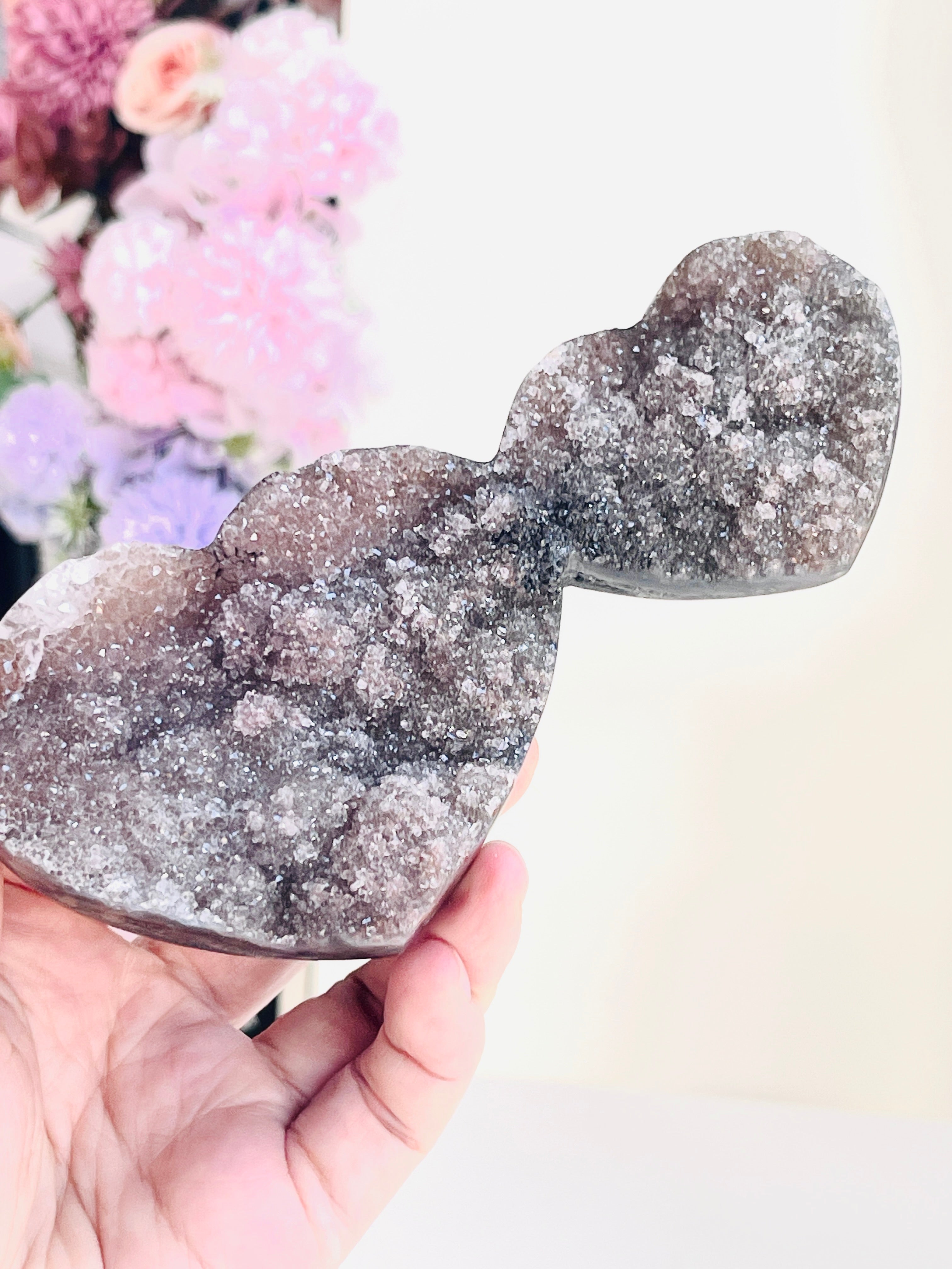 Rare Amethyst Flower Heart, Special Amethyst Flower Polished Crystal Double Heart, Unique Gift, Crystal Gift