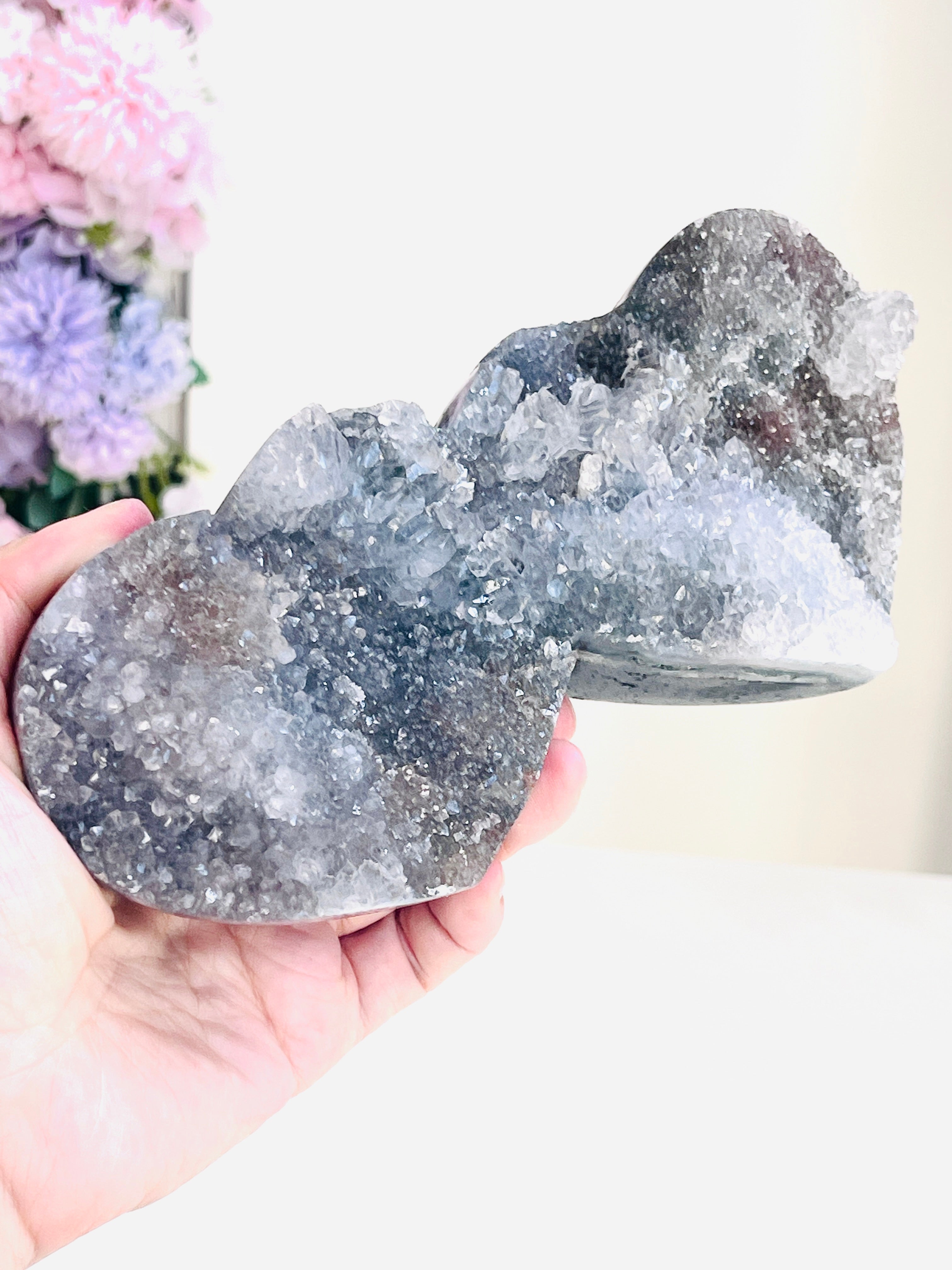 Rare Amethyst Flower Heart, Special Amethyst Flower Polished Crystal Double Heart, Unique Gift, Crystal Gift