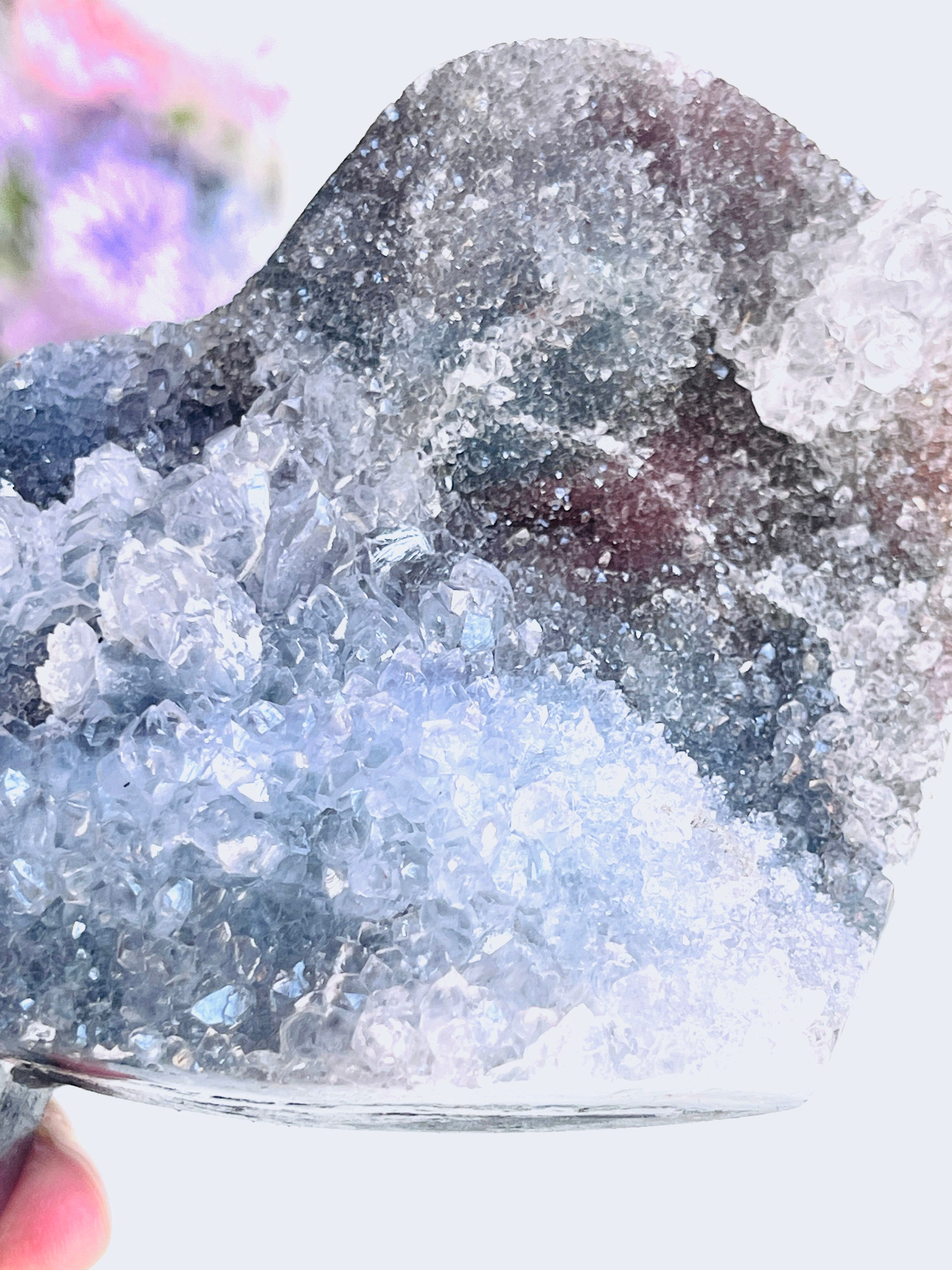 Rare Amethyst Flower Heart, Special Amethyst Flower Polished Crystal Double Heart, Unique Gift, Crystal Gift