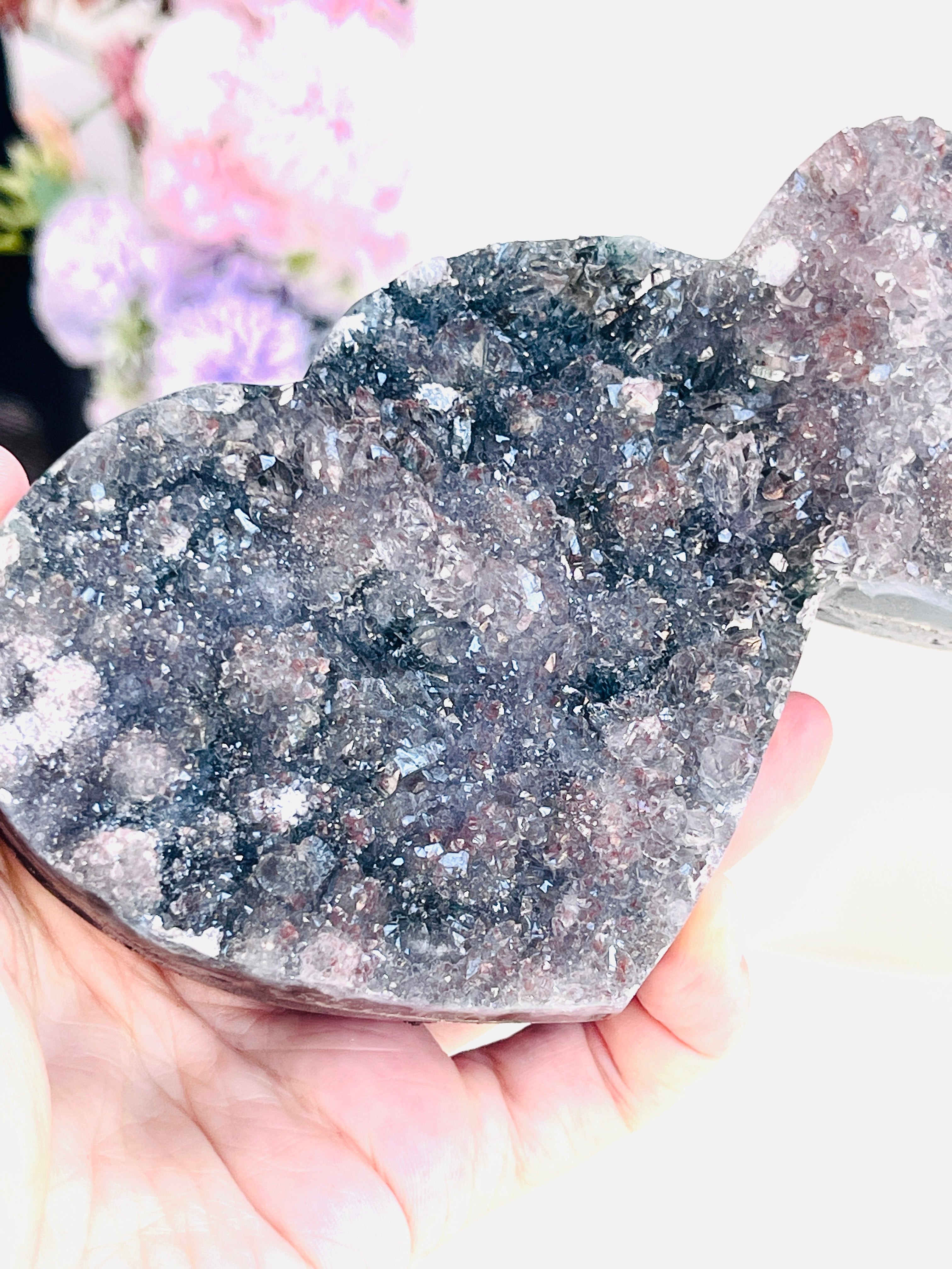 Rare Amethyst Flower Heart, Special Amethyst Flower Polished Crystal Double Heart, Unique Gift, Crystal Gift