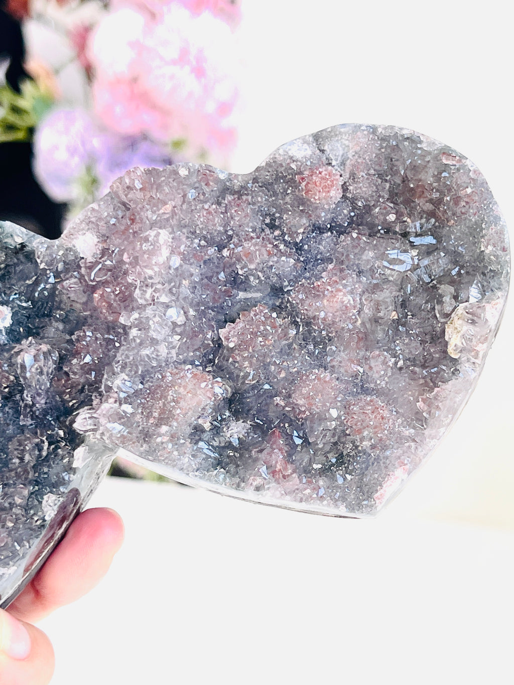 Rare Amethyst Flower Heart, Special Amethyst Flower Polished Crystal Double Heart, Unique Gift, Crystal Gift