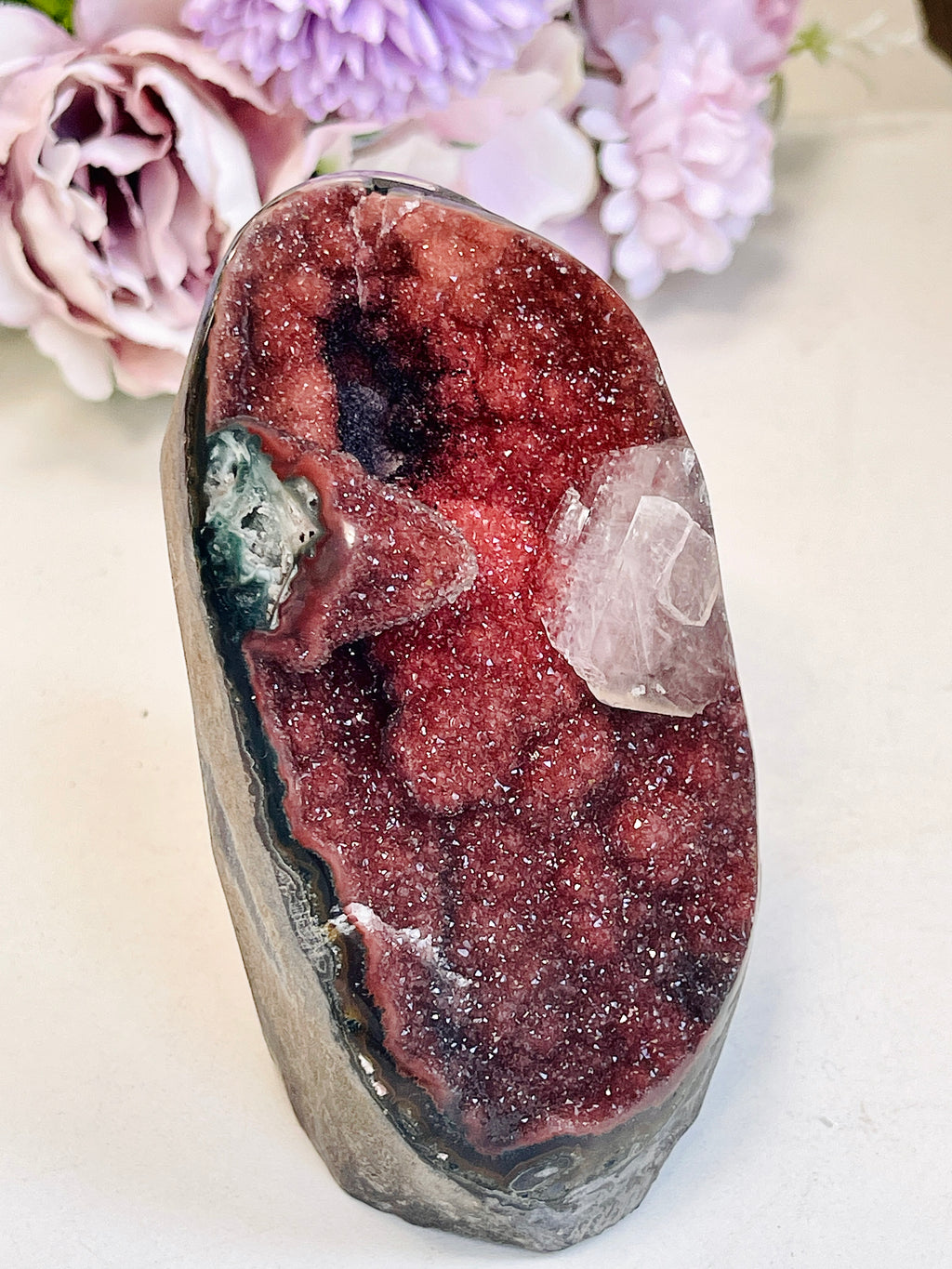 Red Sugar Amethyst Druzy with Calcite — Frederico Westphalen, Brazil | 544g
